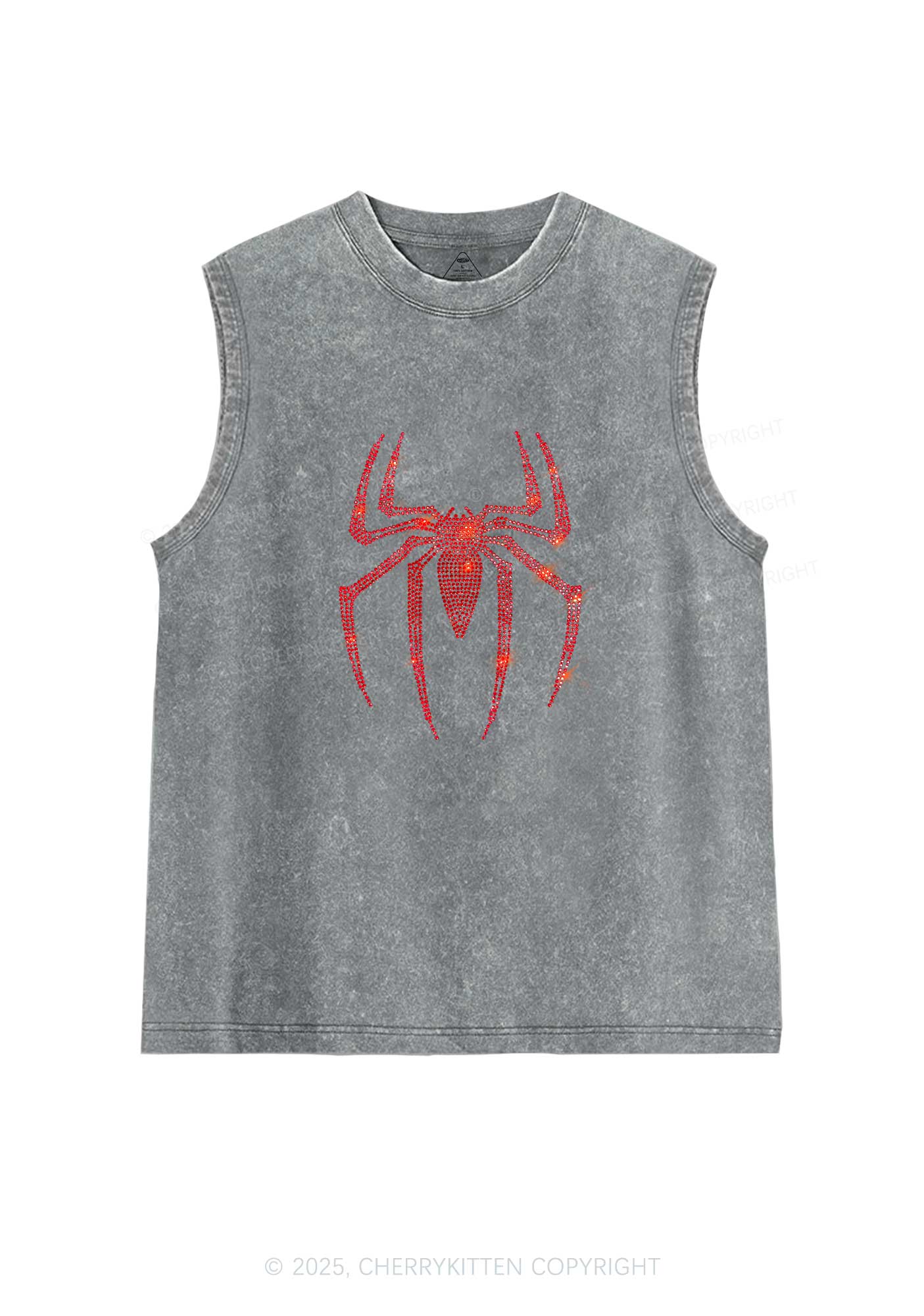 Rhinestone Red Spider Y2K Washed Muscle Tank Cherrykitten - Image 4