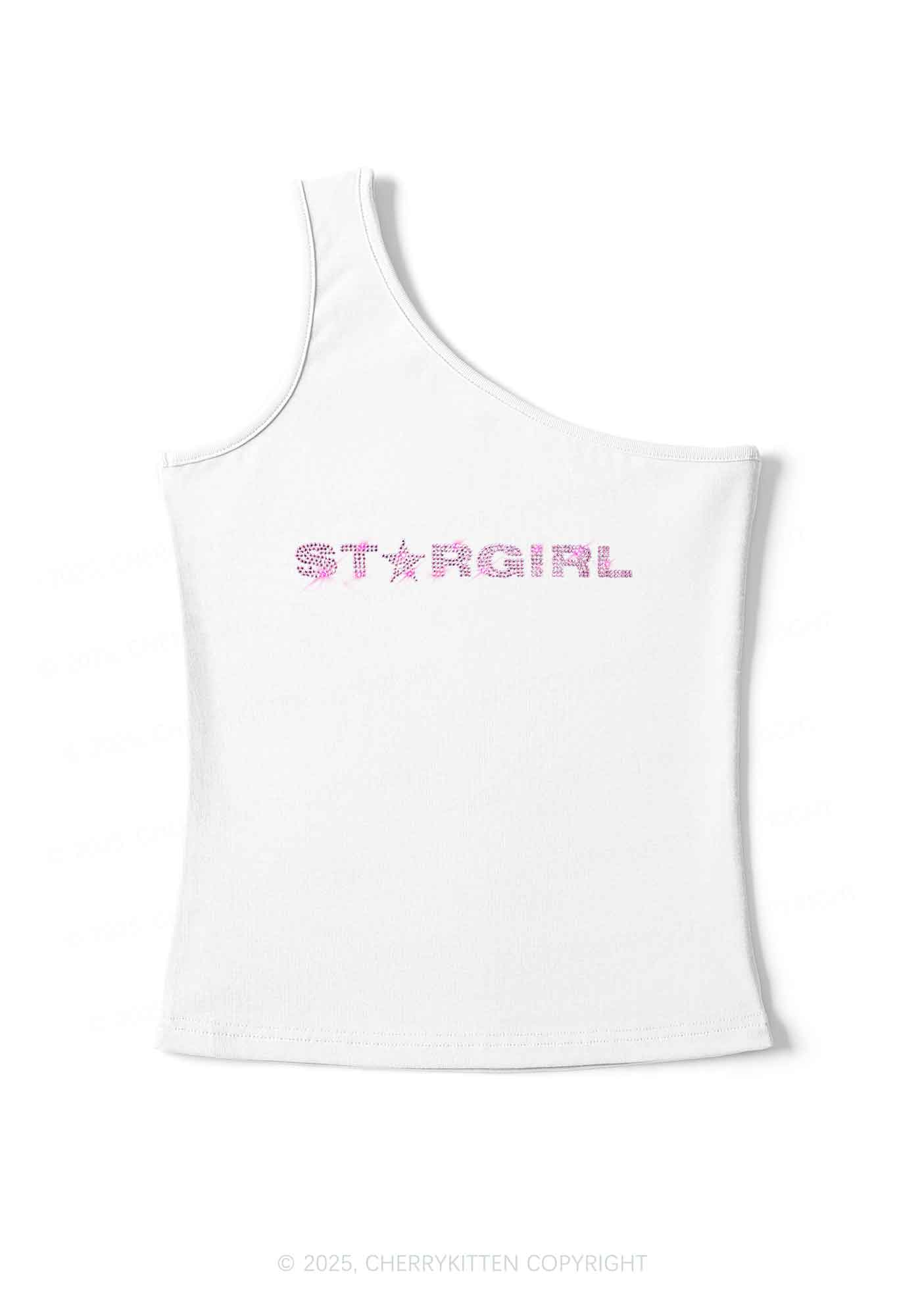 Rhinestone Red Stargirl Y2K One Shoulder Tank Top Cherrykitten - Image 3