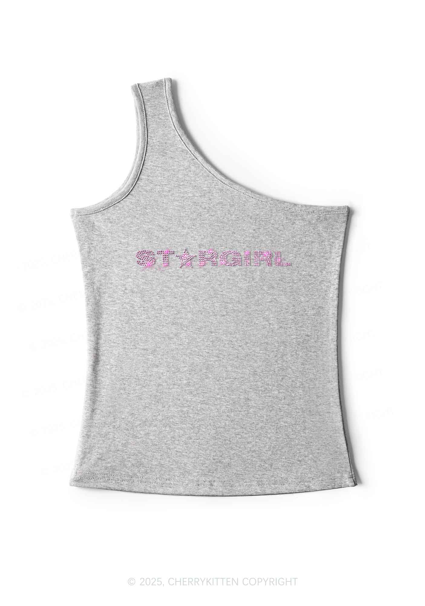 Rhinestone Red Stargirl Y2K One Shoulder Tank Top Cherrykitten - Image 4