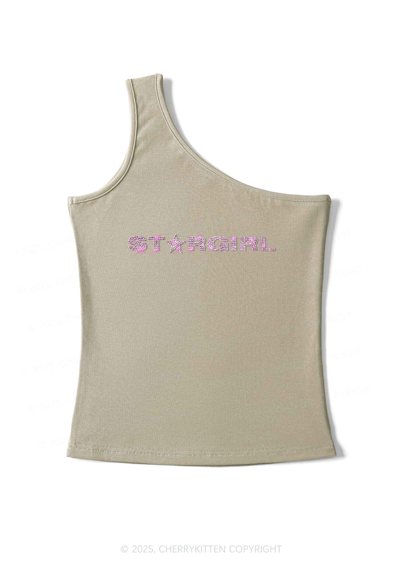 Rhinestone Red Stargirl Y2K One Shoulder Tank Top Cherrykitten - Image 5