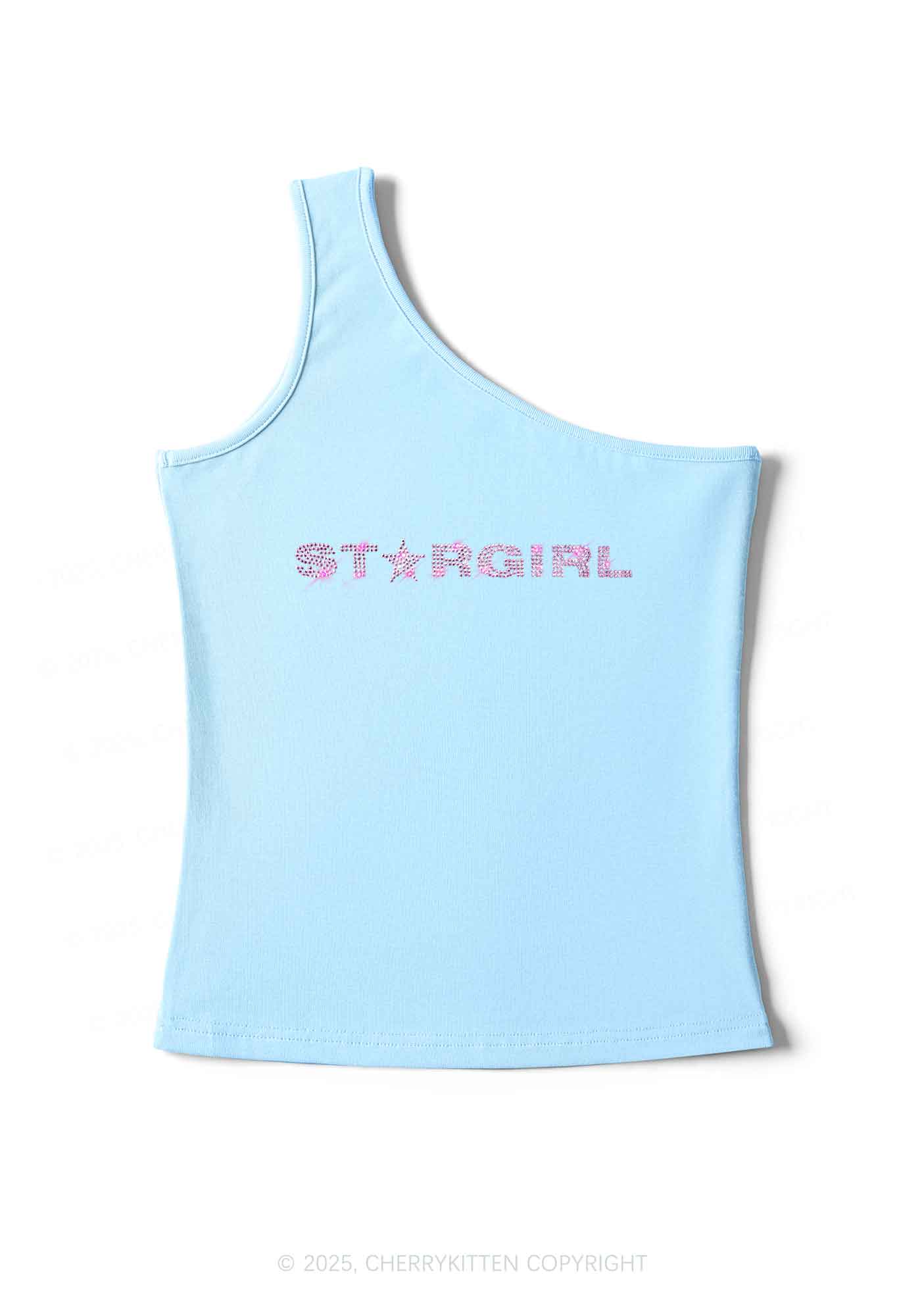 Rhinestone Red Stargirl Y2K One Shoulder Tank Top Cherrykitten - Image 6