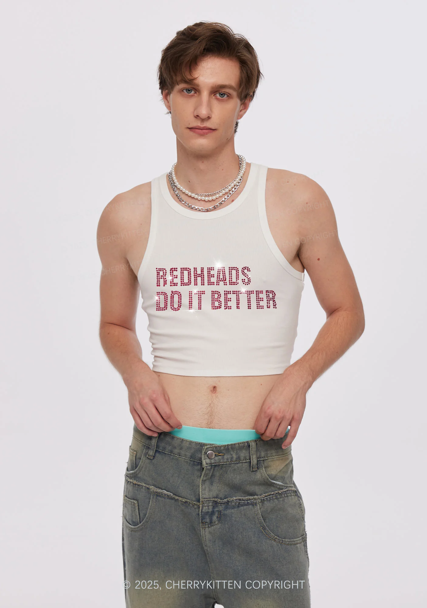 Rhinestone Redheads Do It Better Y2K Crop Tank Top Cherrykitten - Image 2