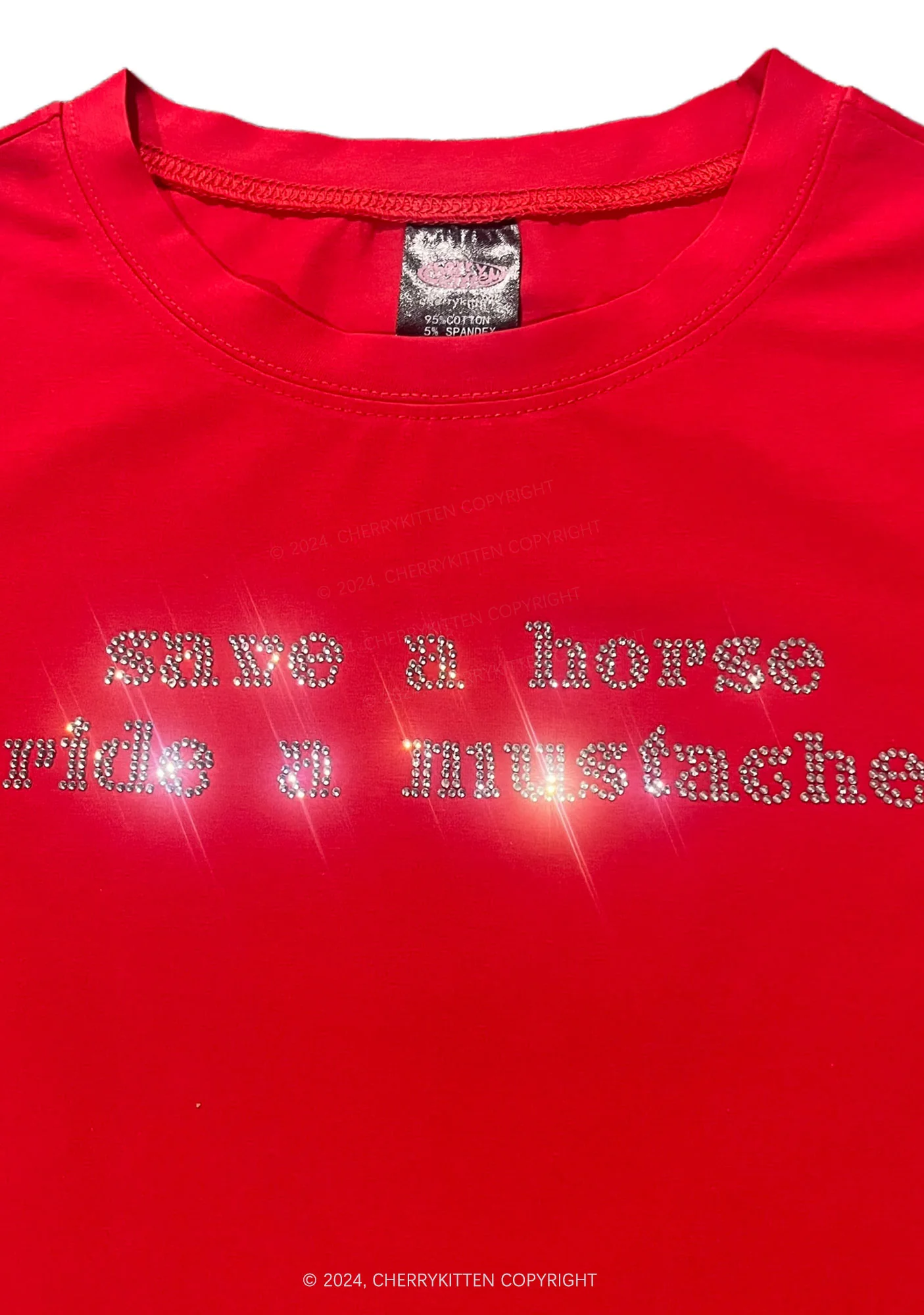 Rhinestone Ride A Mustache Y2K Baby Tee Cherrykitten - Image 3