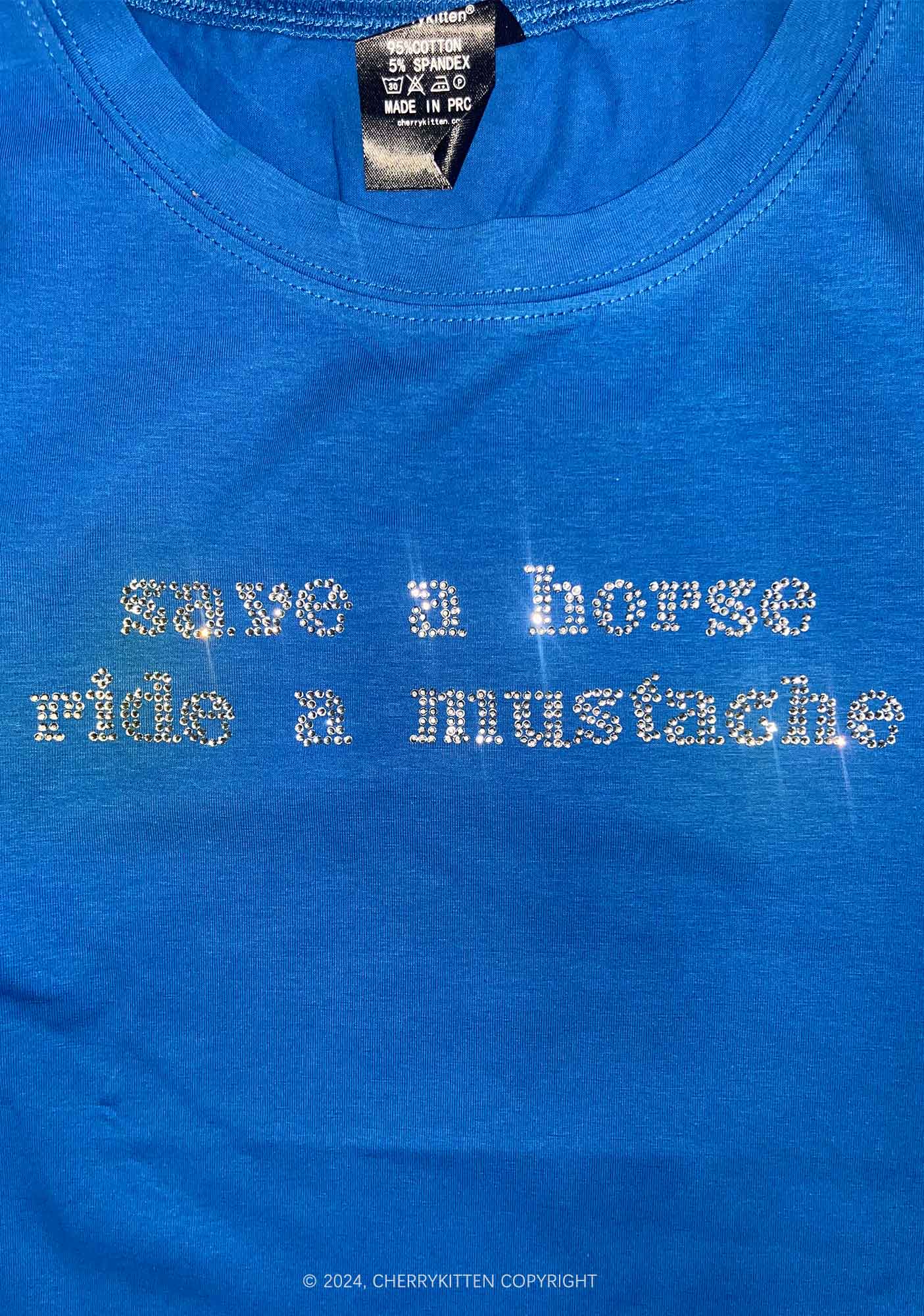 Rhinestone Ride A Mustache Y2K Baby Tee Cherrykitten - Image 4