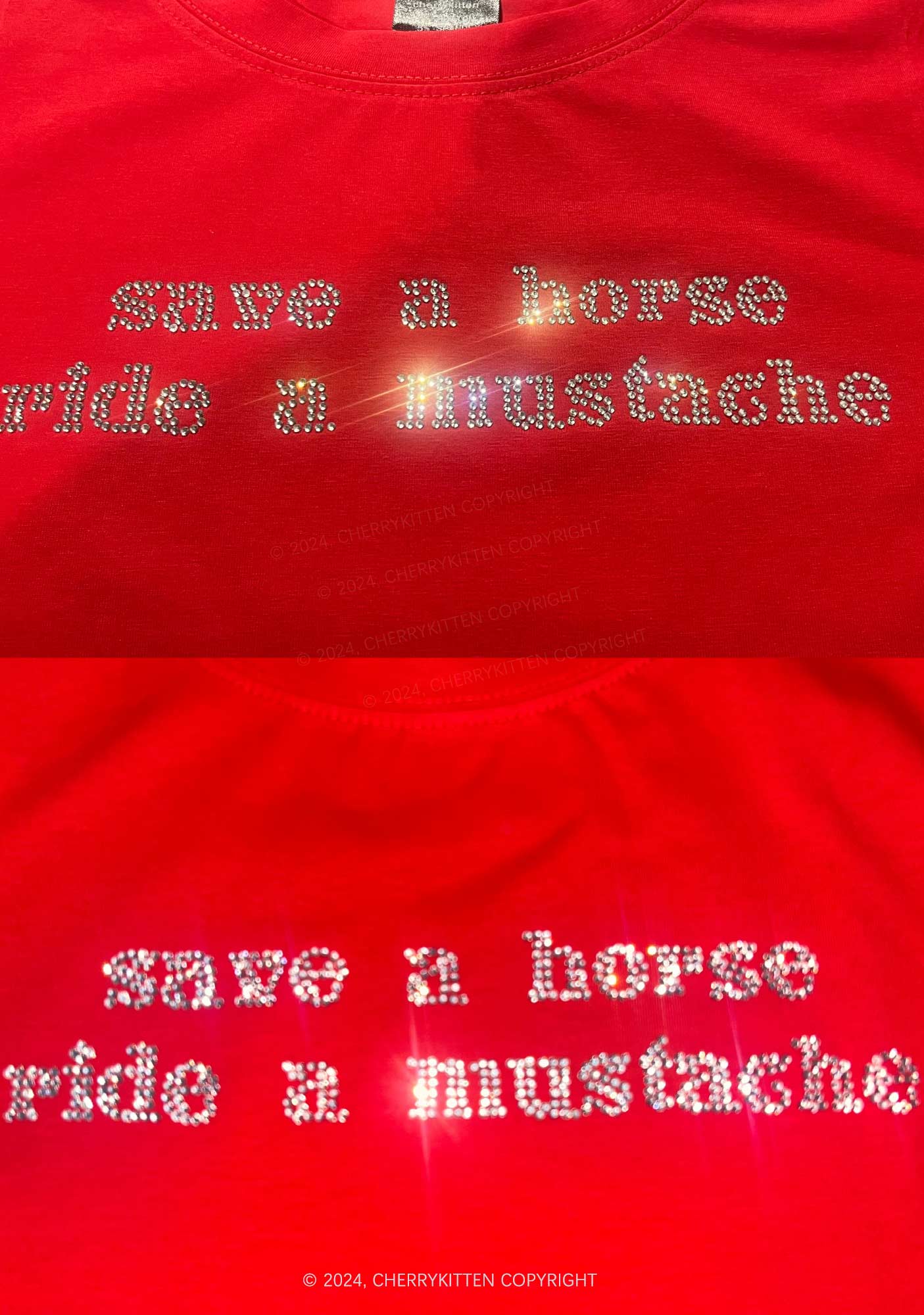 Rhinestone Ride A Mustache Y2K Baby Tee Cherrykitten - Image 6