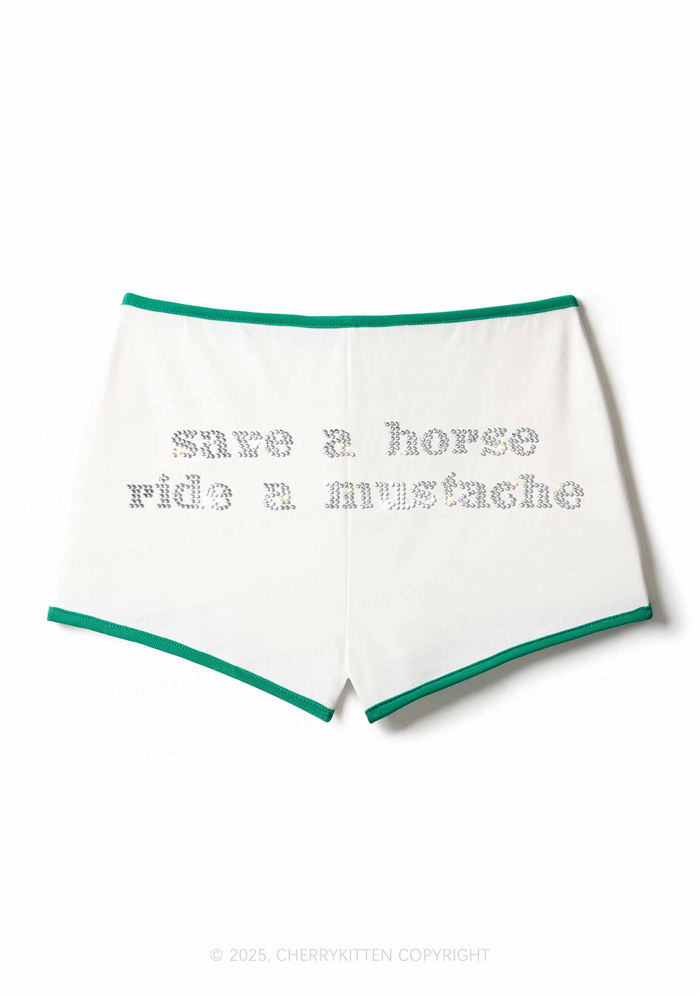 Rhinestone Ride A Mustache Y2K Booty Shorts Cherrykitten - Image 4