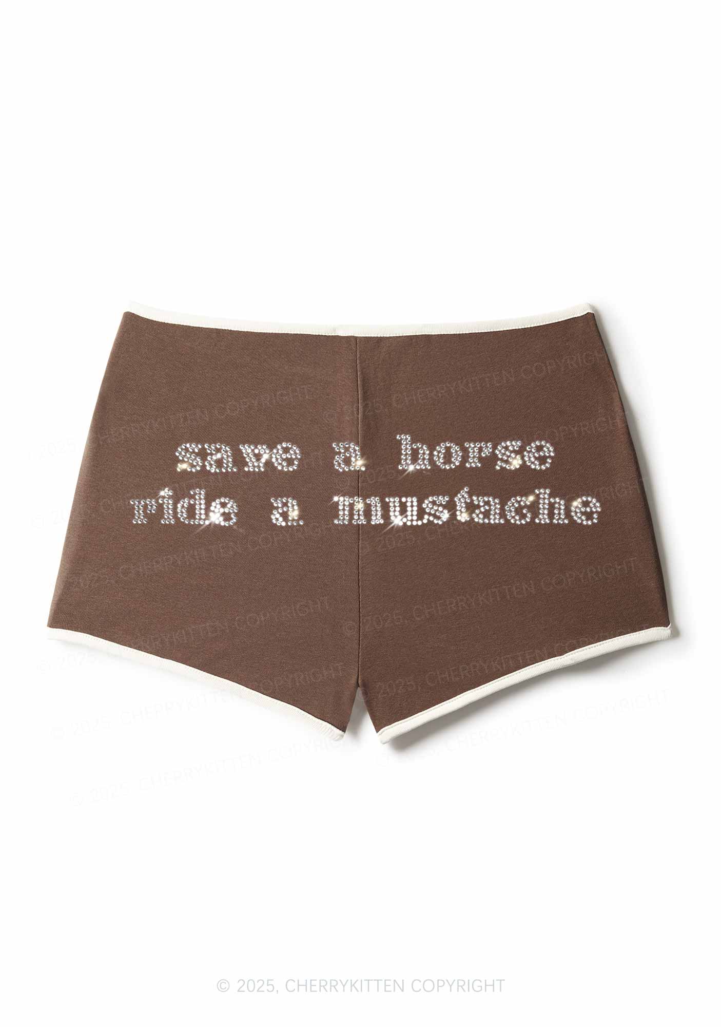 Rhinestone Ride A Mustache Y2K Booty Shorts Cherrykitten - Image 5