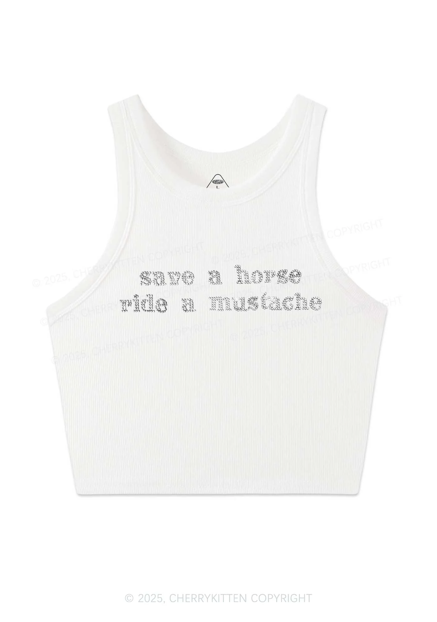 Rhinestone Ride A Mustache Y2K Crop Tank Top Cherrykitten - Image 3