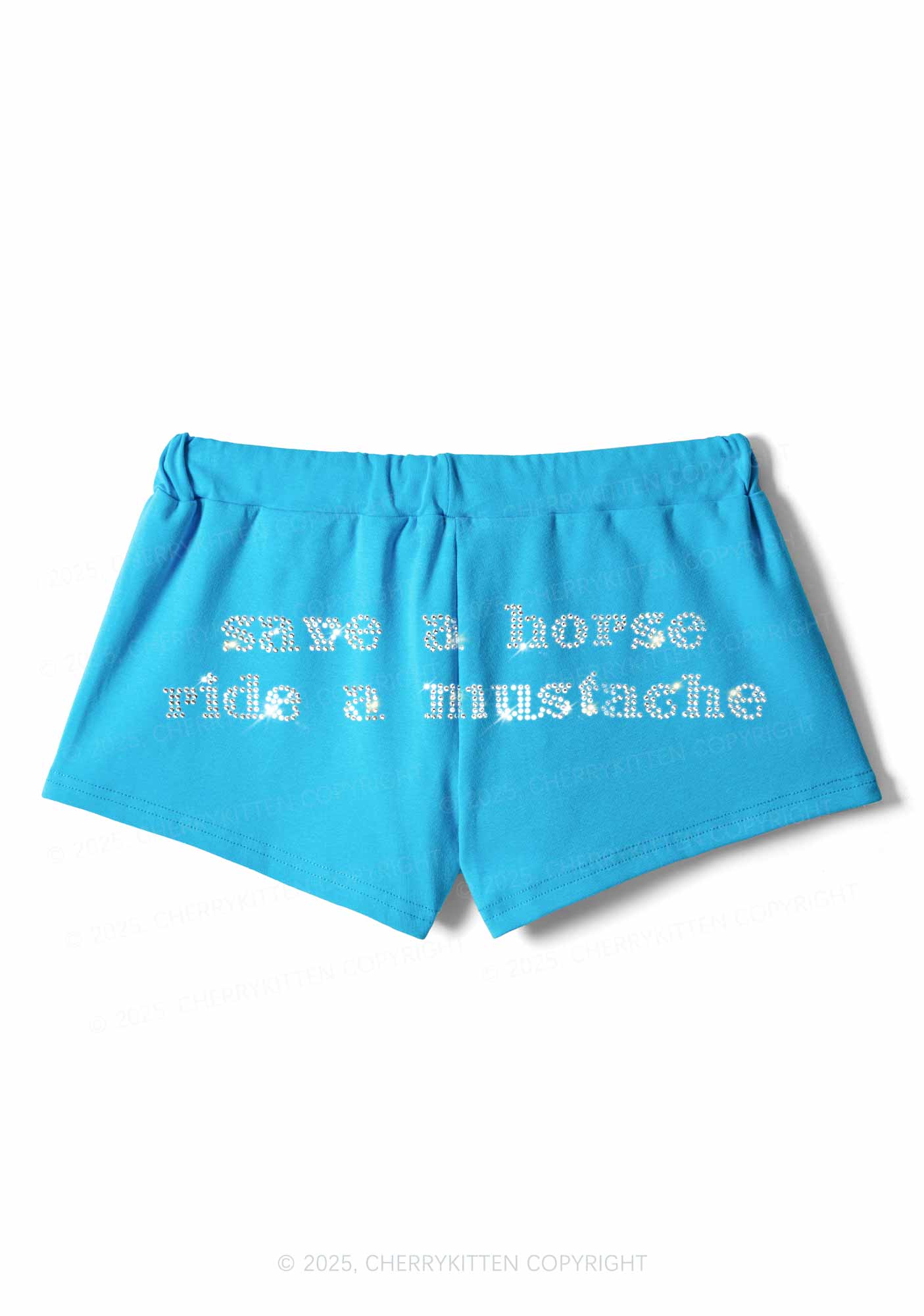 Rhinestone Ride A Mustache Y2K Drawstring Mini Shorts Cherrykitten - Image 4