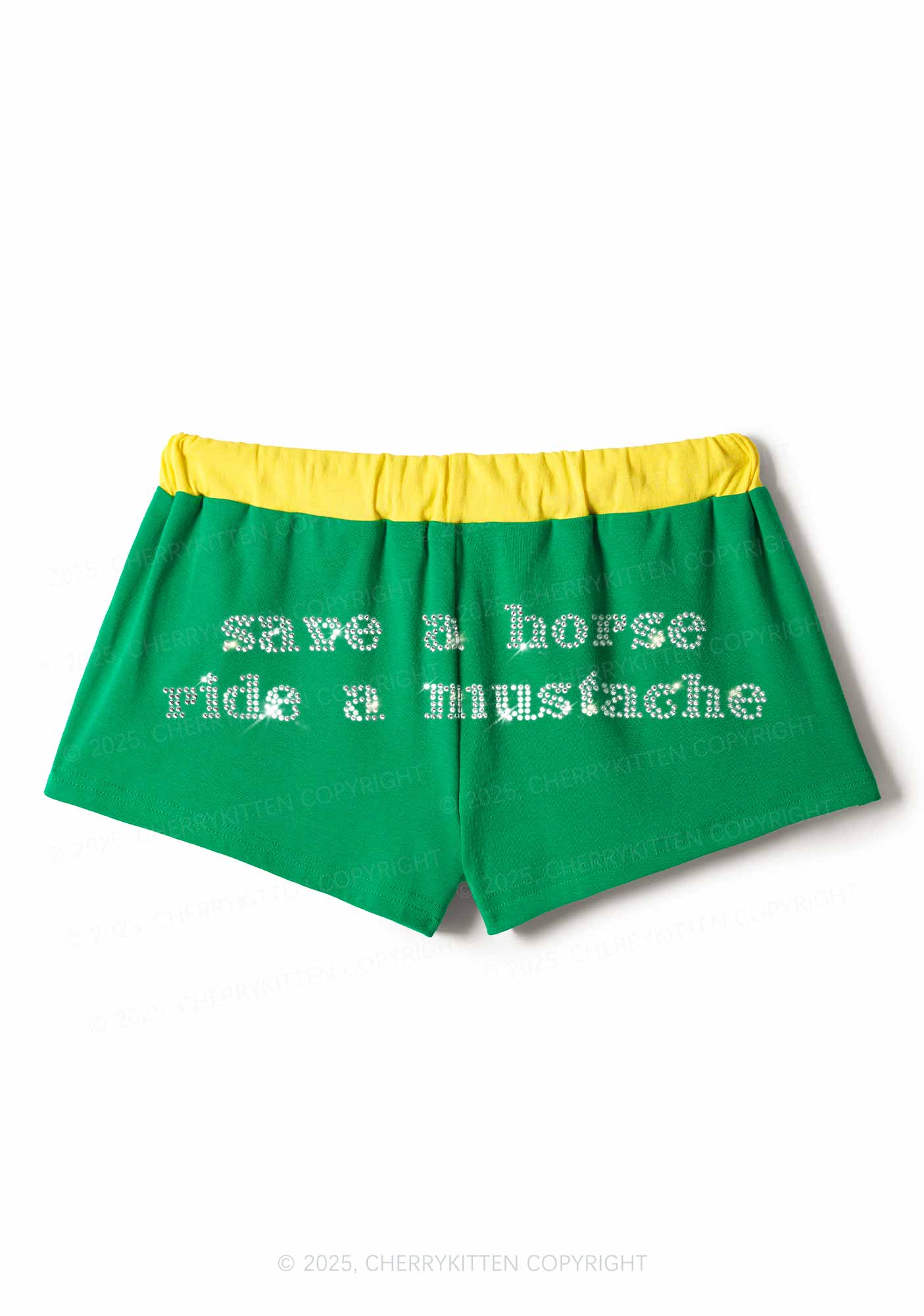 Rhinestone Ride A Mustache Y2K Drawstring Mini Shorts Cherrykitten - Image 6
