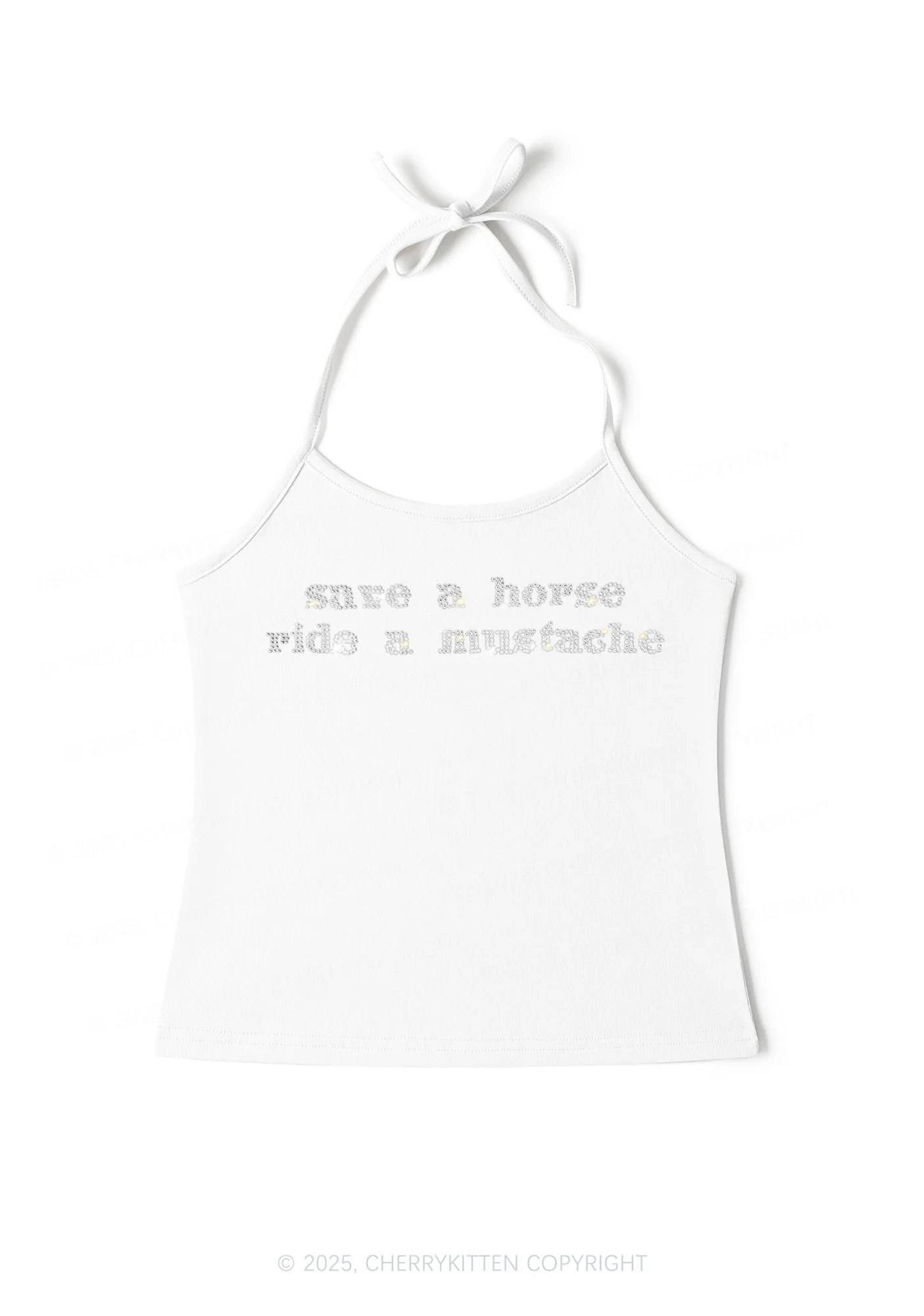Rhinestone Ride A Mustache Y2K Halter Neck Cami Cherrykitten - Image 4
