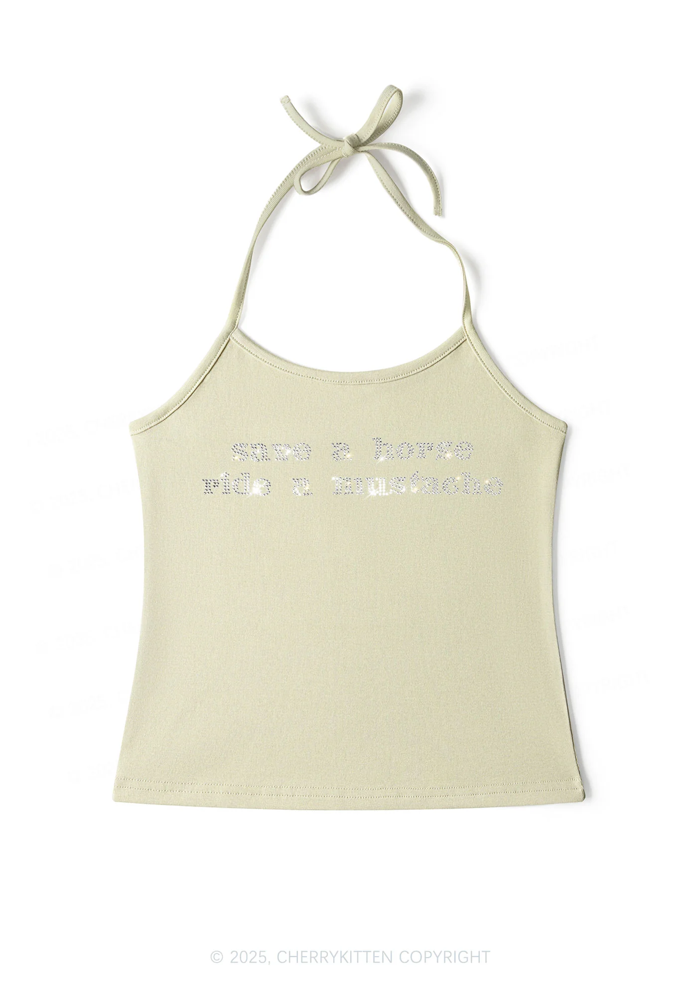 Rhinestone Ride A Mustache Y2K Halter Neck Cami Cherrykitten - Image 5