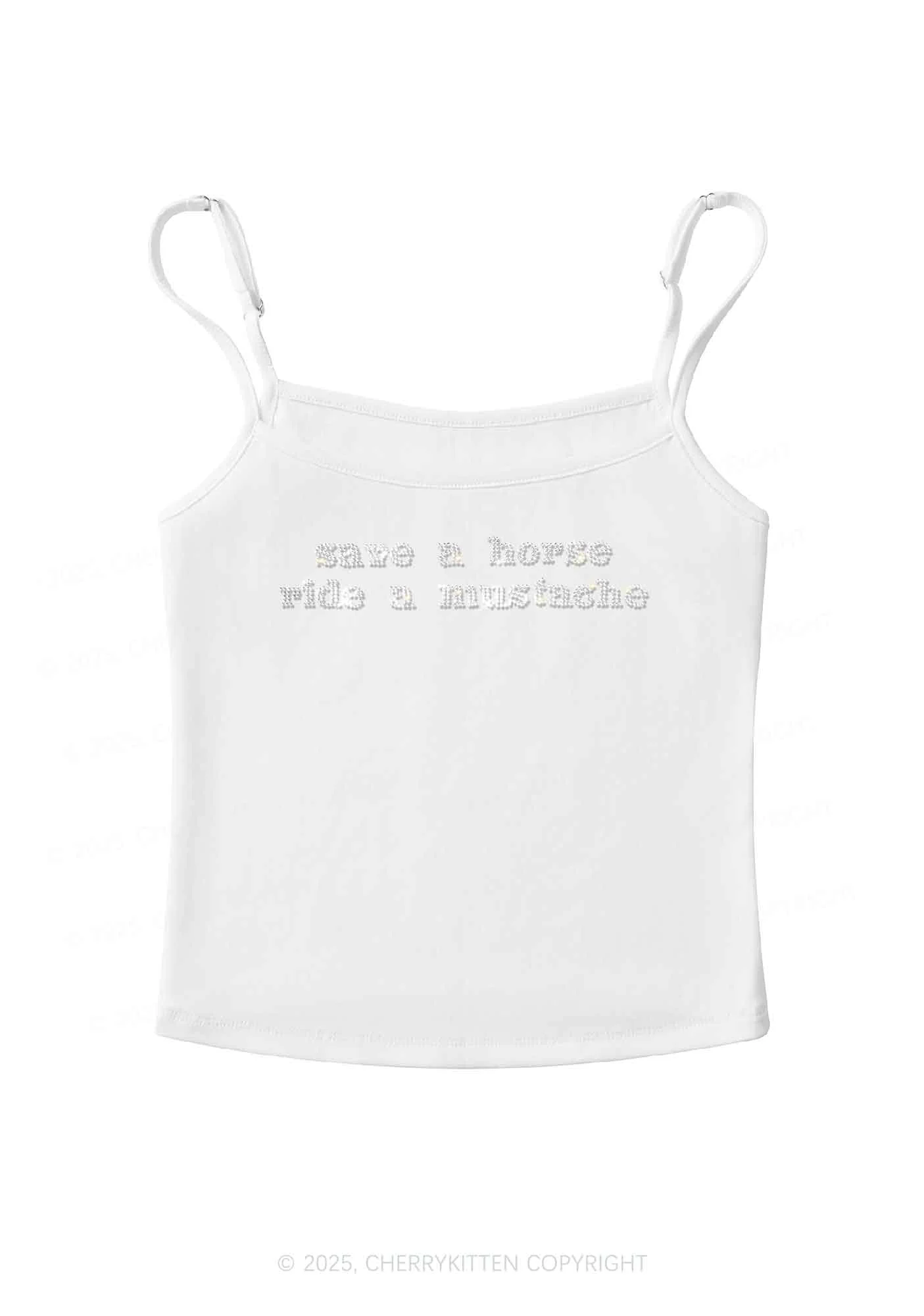 Rhinestone Ride A Mustache Y2K Spaghetti Strap Cami Cherrykitten - Image 3