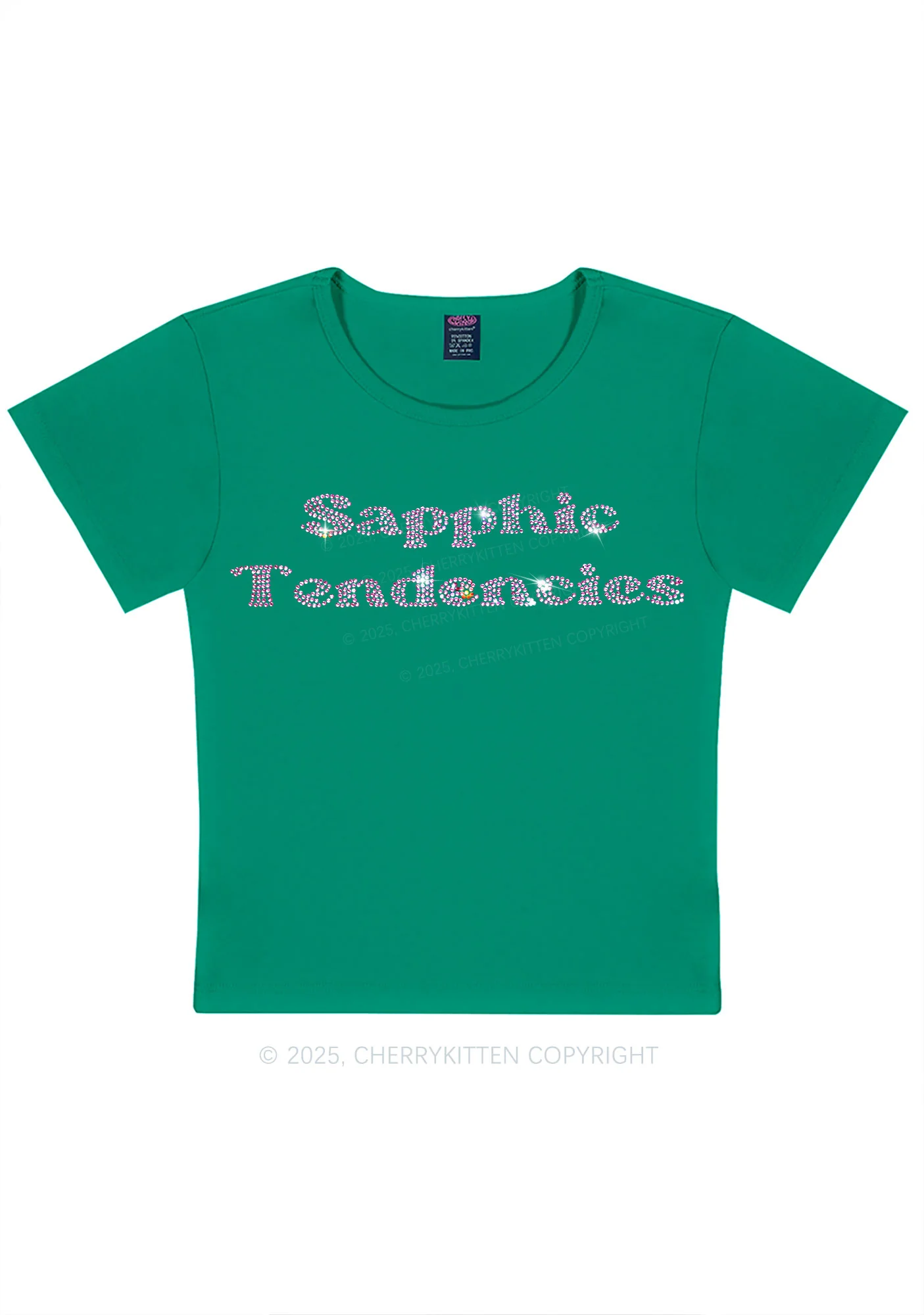 Rhinestone Sapphic Tendencies Pride Y2K Baby Tee Cherrykitten - Image 10