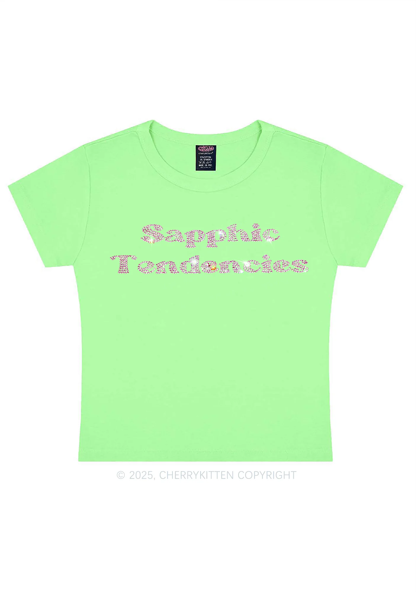 Rhinestone Sapphic Tendencies Pride Y2K Baby Tee Cherrykitten - Image 11