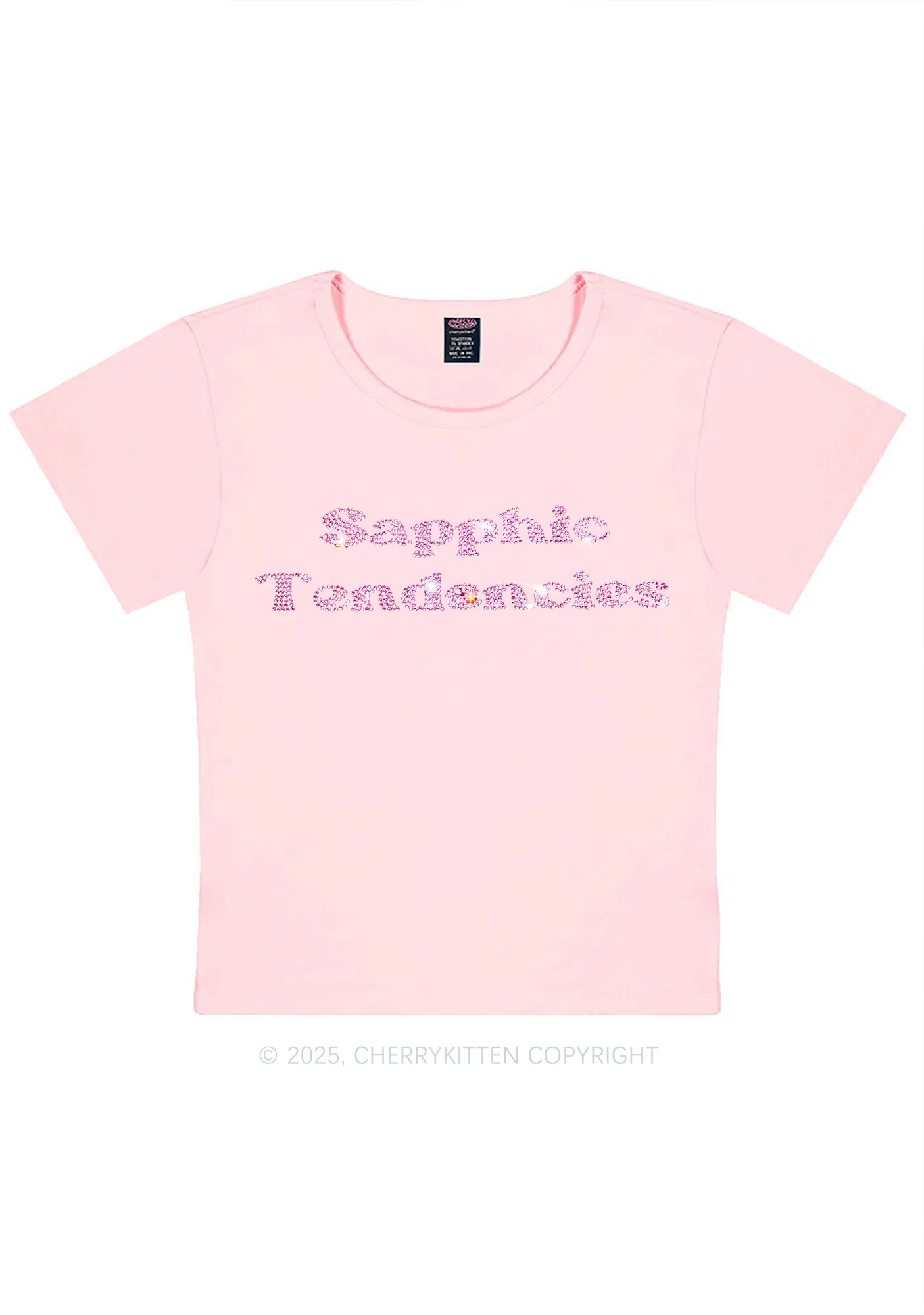 Rhinestone Sapphic Tendencies Pride Y2K Baby Tee Cherrykitten - Image 12