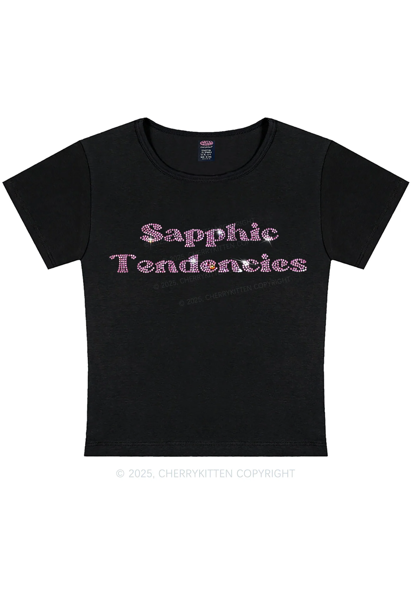 Rhinestone Sapphic Tendencies Pride Y2K Baby Tee Cherrykitten - Image 3