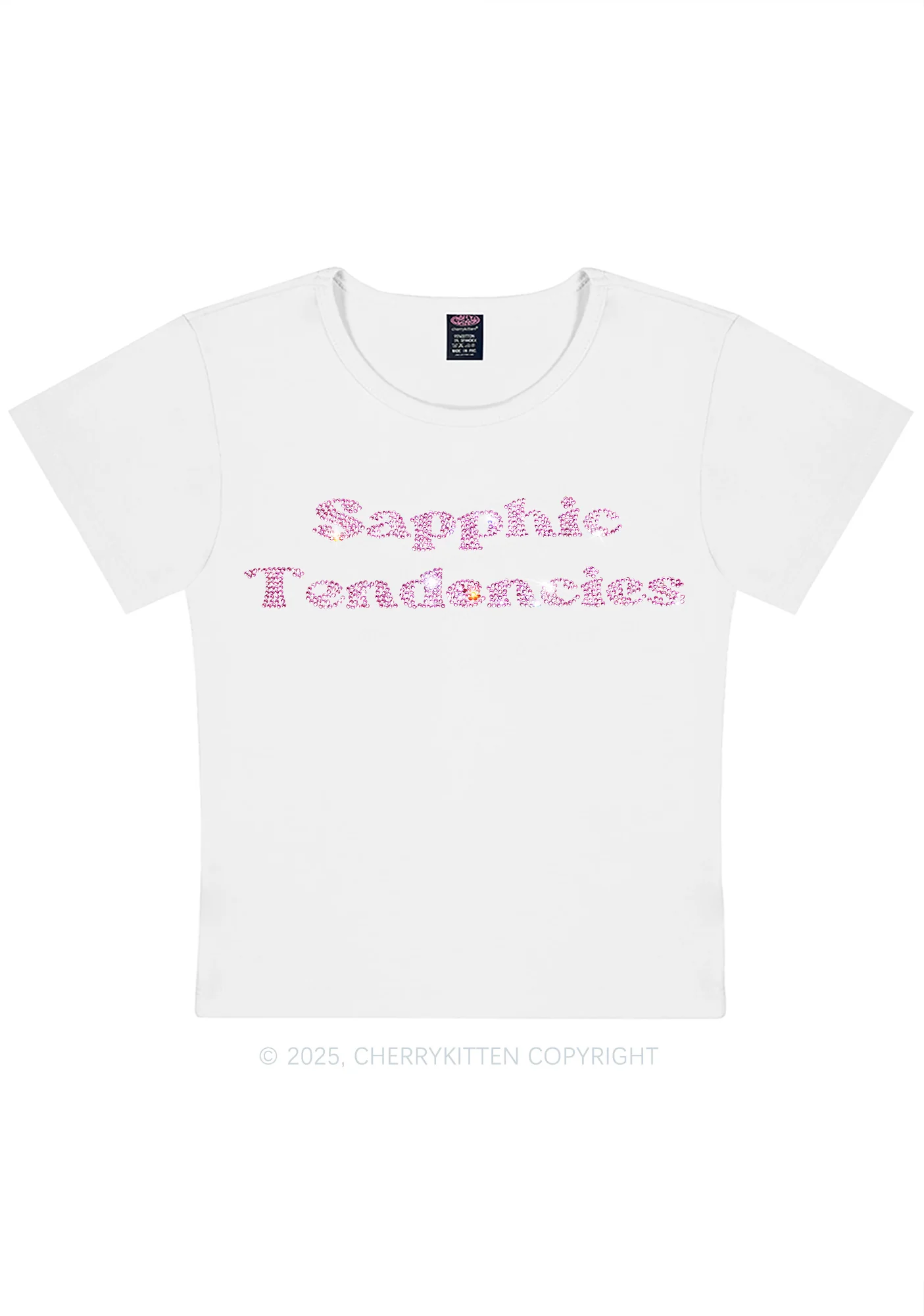 Rhinestone Sapphic Tendencies Pride Y2K Baby Tee Cherrykitten - Image 4