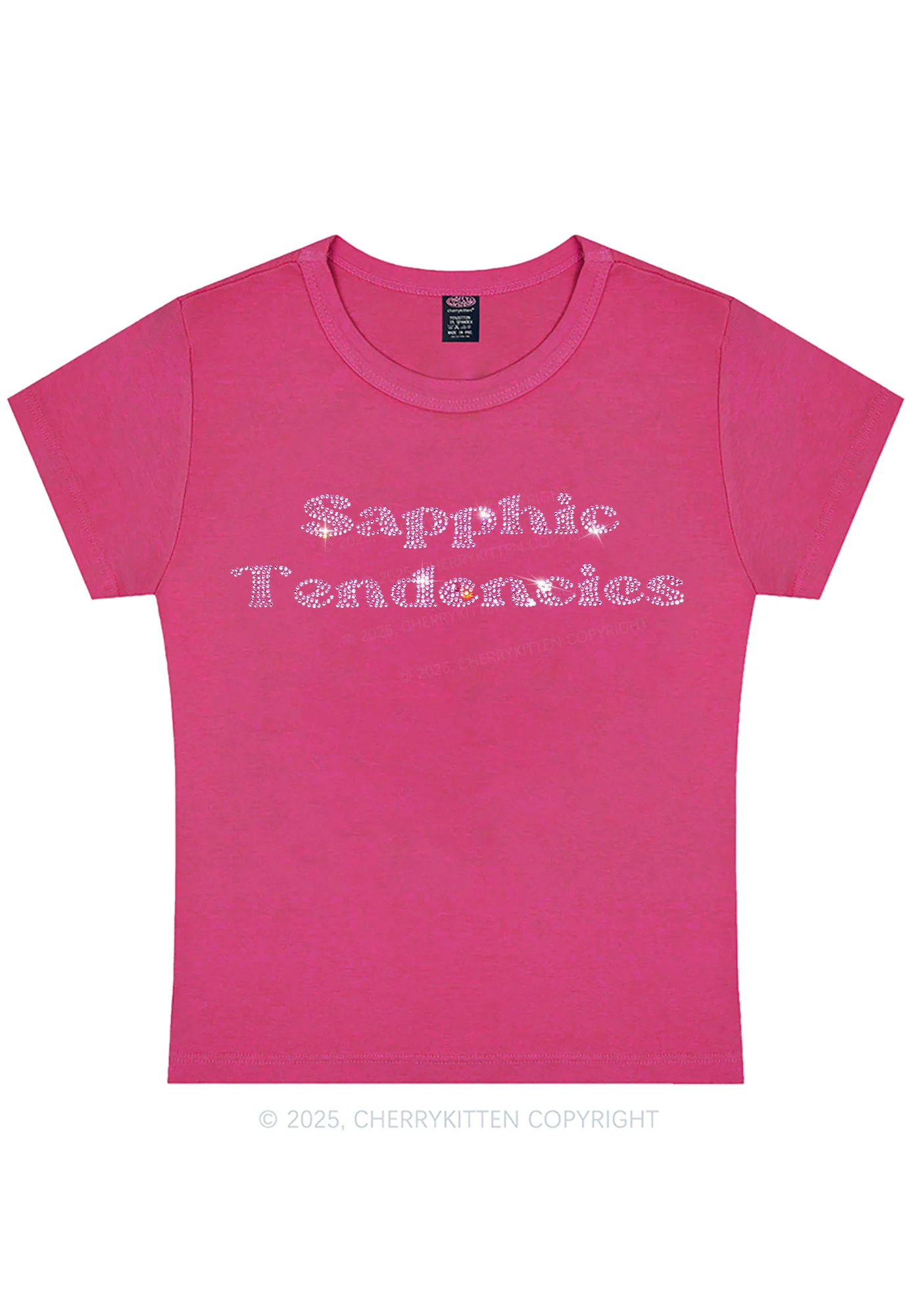 Rhinestone Sapphic Tendencies Pride Y2K Baby Tee Cherrykitten - Image 6
