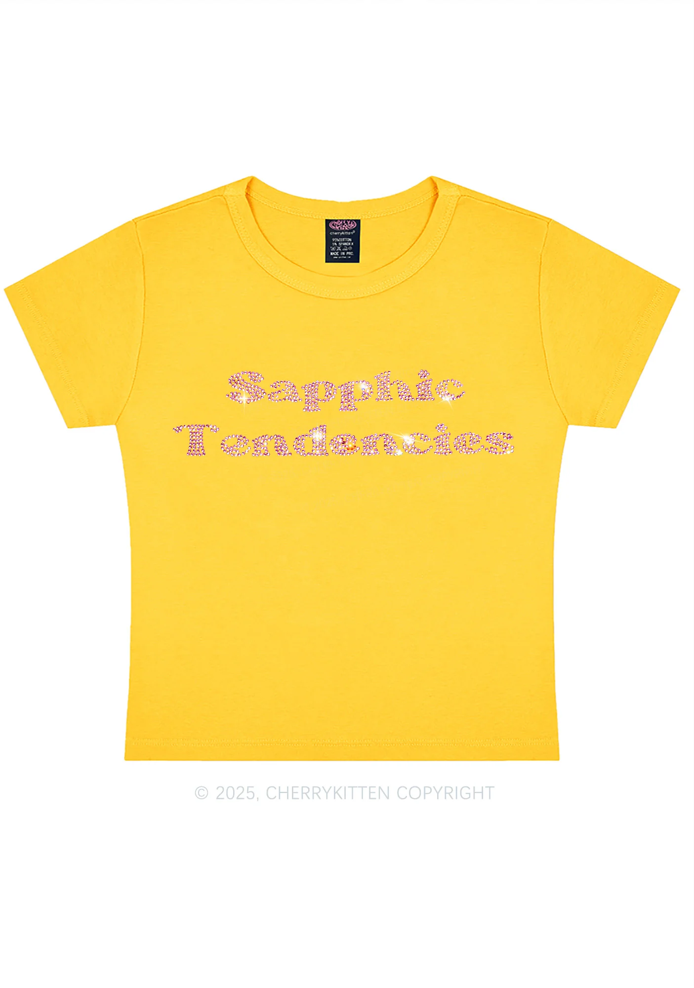Rhinestone Sapphic Tendencies Pride Y2K Baby Tee Cherrykitten - Image 8