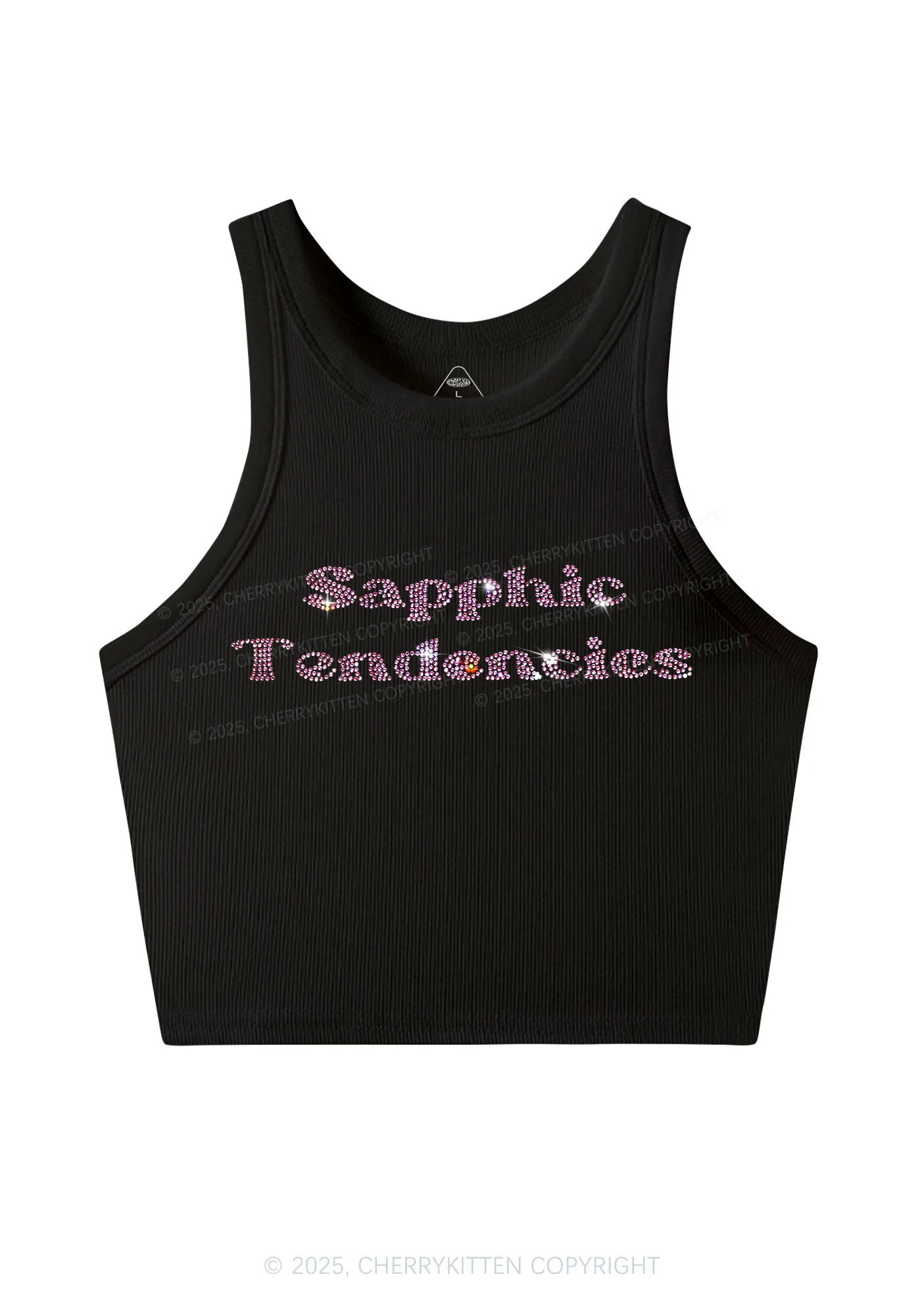 Rhinestone Sapphic Tendencies Pride Y2K Crop Tank Top Cherrykitten - Image 3