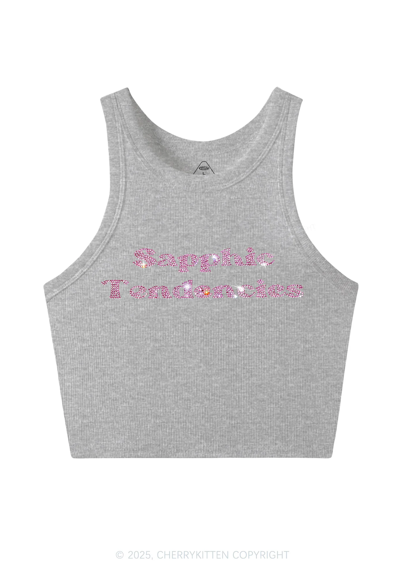 Rhinestone Sapphic Tendencies Pride Y2K Crop Tank Top Cherrykitten - Image 5