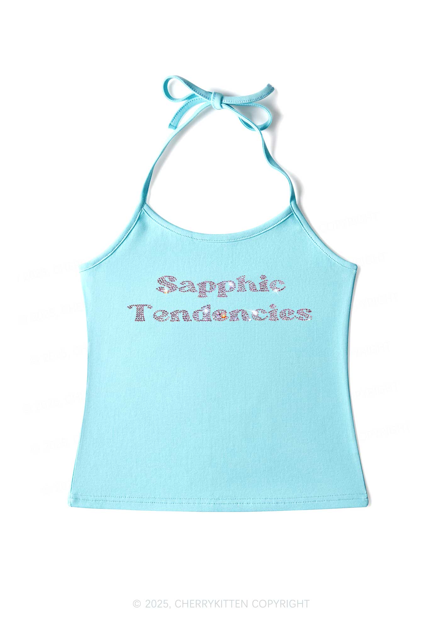 Rhinestone Sapphic Tendencies Pride Y2K Halter Neck Cami Cherrykitten - Image 4