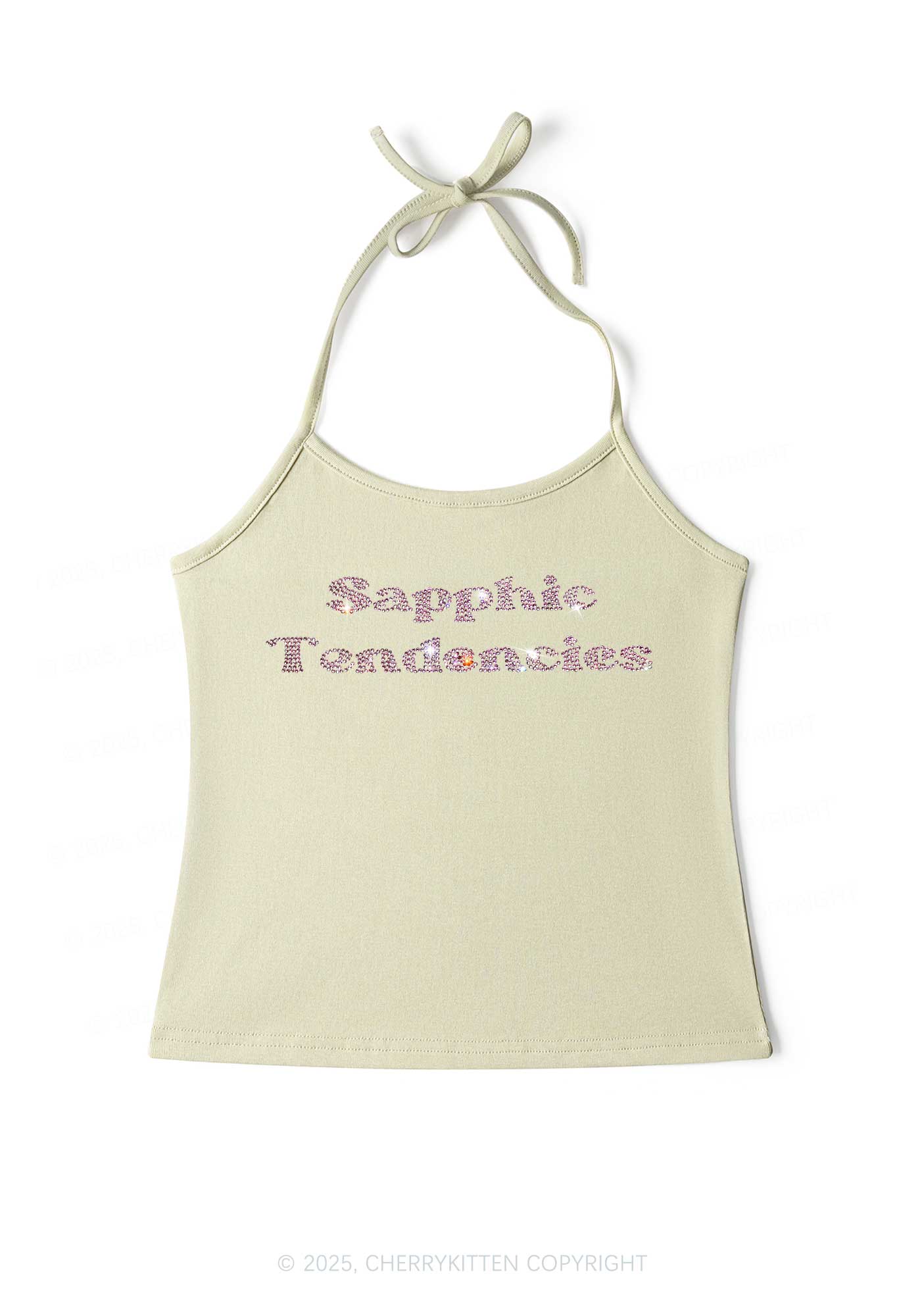 Rhinestone Sapphic Tendencies Pride Y2K Halter Neck Cami Cherrykitten - Image 5