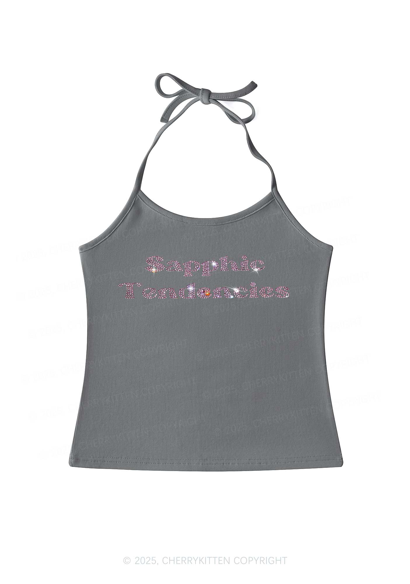 Rhinestone Sapphic Tendencies Pride Y2K Halter Neck Cami Cherrykitten - Image 6