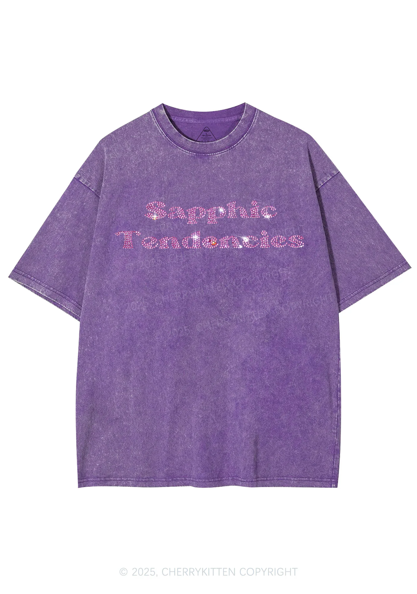 Rhinestone Sapphic Tendencies Pride Y2K Shirts Washed Tee Cherrykitten - Image 4