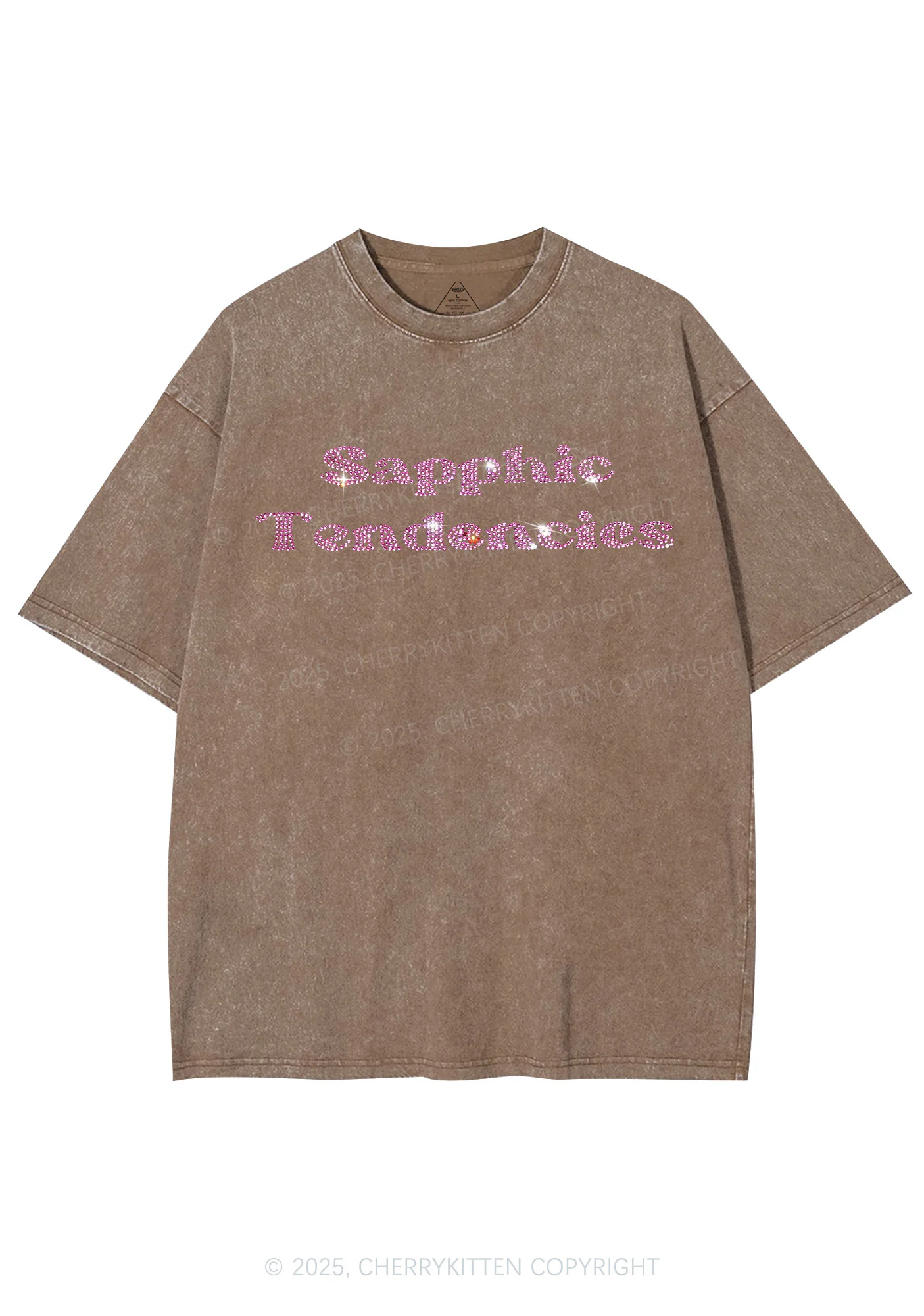 Rhinestone Sapphic Tendencies Pride Y2K Shirts Washed Tee Cherrykitten - Image 5