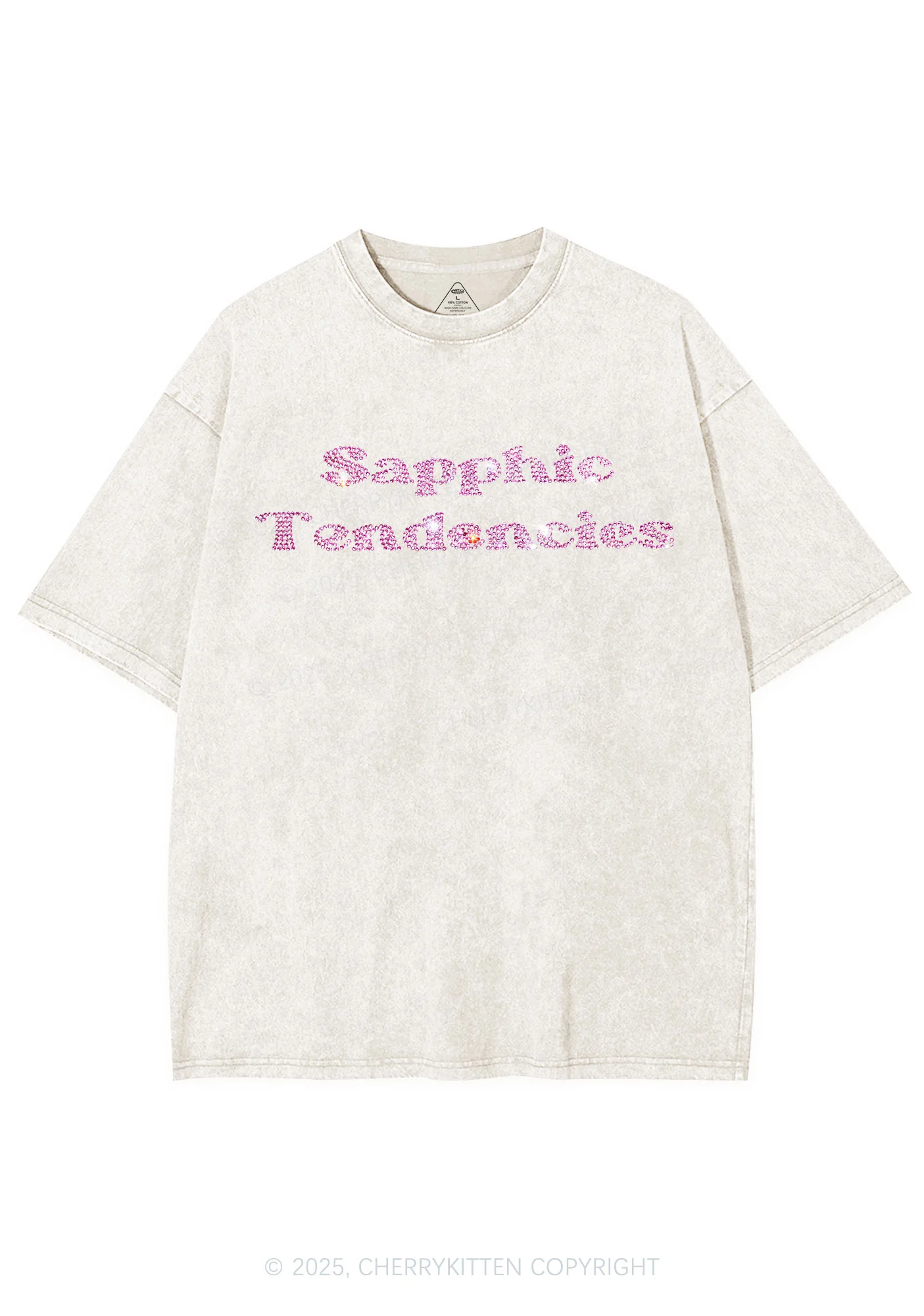 Rhinestone Sapphic Tendencies Pride Y2K Shirts Washed Tee Cherrykitten - Image 6