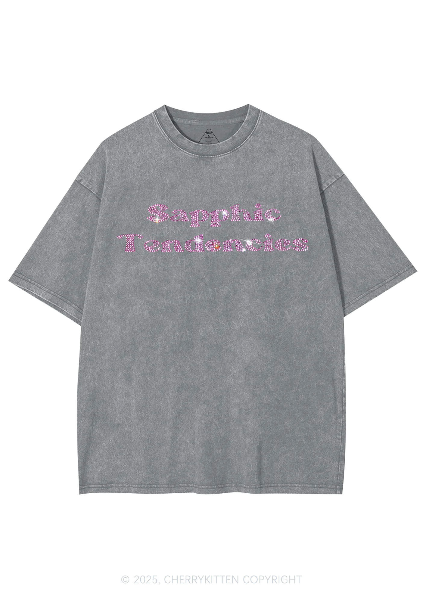 Rhinestone Sapphic Tendencies Pride Y2K Shirts Washed Tee Cherrykitten - Image 7