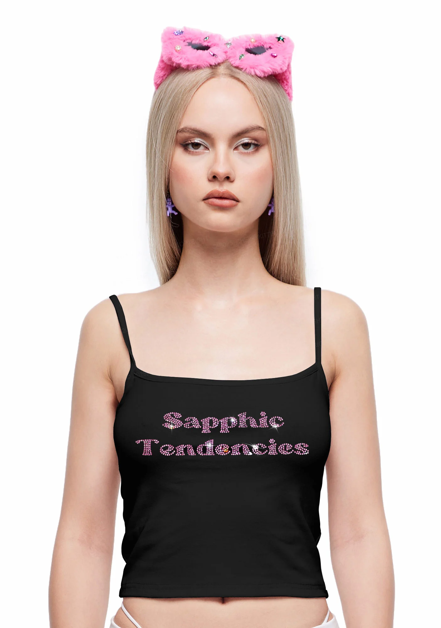 Rhinestone Sapphic Tendencies Pride Y2K Spaghetti Strap Cami Cherrykitten - Image 2