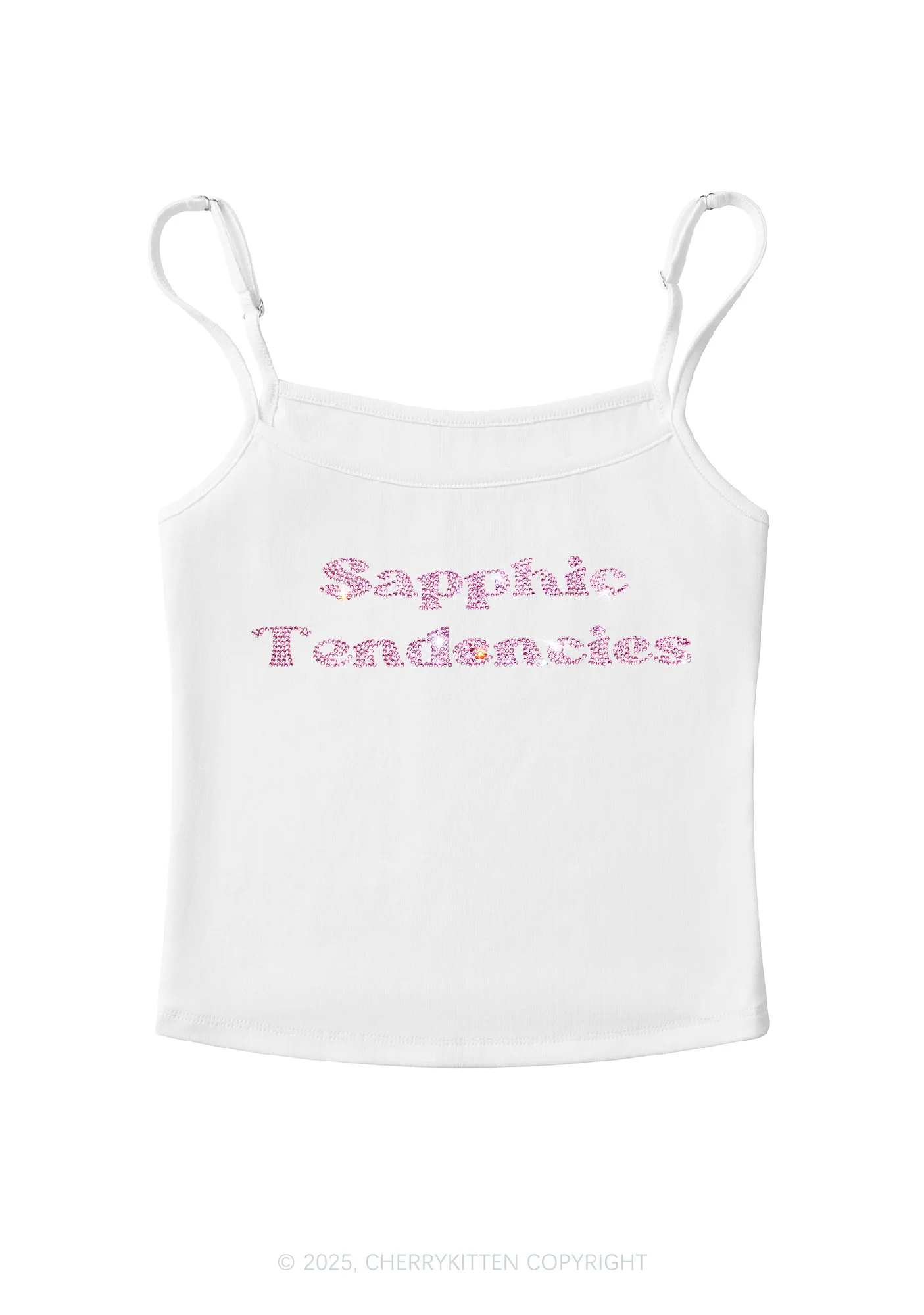 Rhinestone Sapphic Tendencies Pride Y2K Spaghetti Strap Cami Cherrykitten - Image 3