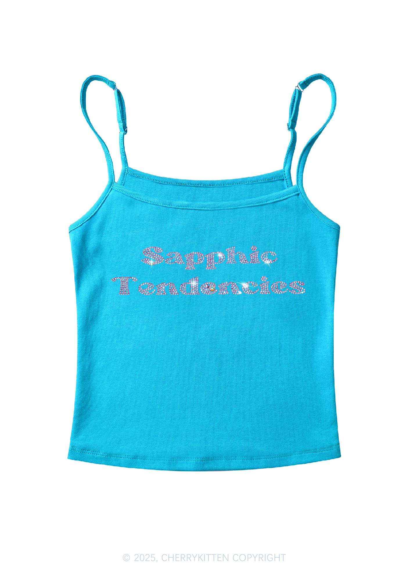 Rhinestone Sapphic Tendencies Pride Y2K Spaghetti Strap Cami Cherrykitten - Image 4
