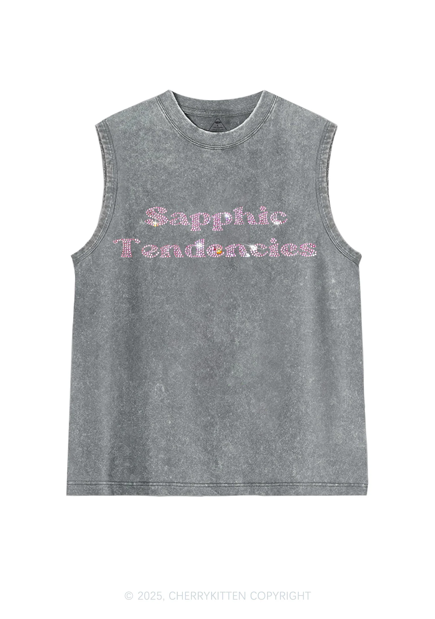 Rhinestone Sapphic Tendencies Pride Y2K Washed Muscle Tank Cherrykitten - Image 5
