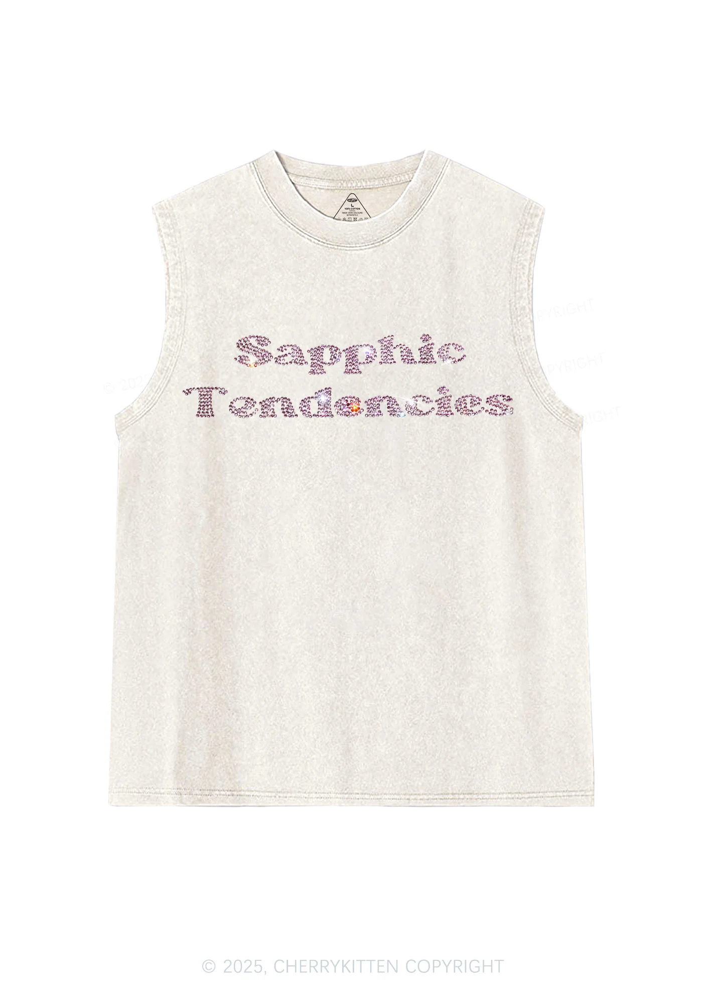 Rhinestone Sapphic Tendencies Pride Y2K Washed Muscle Tank Cherrykitten - Image 6