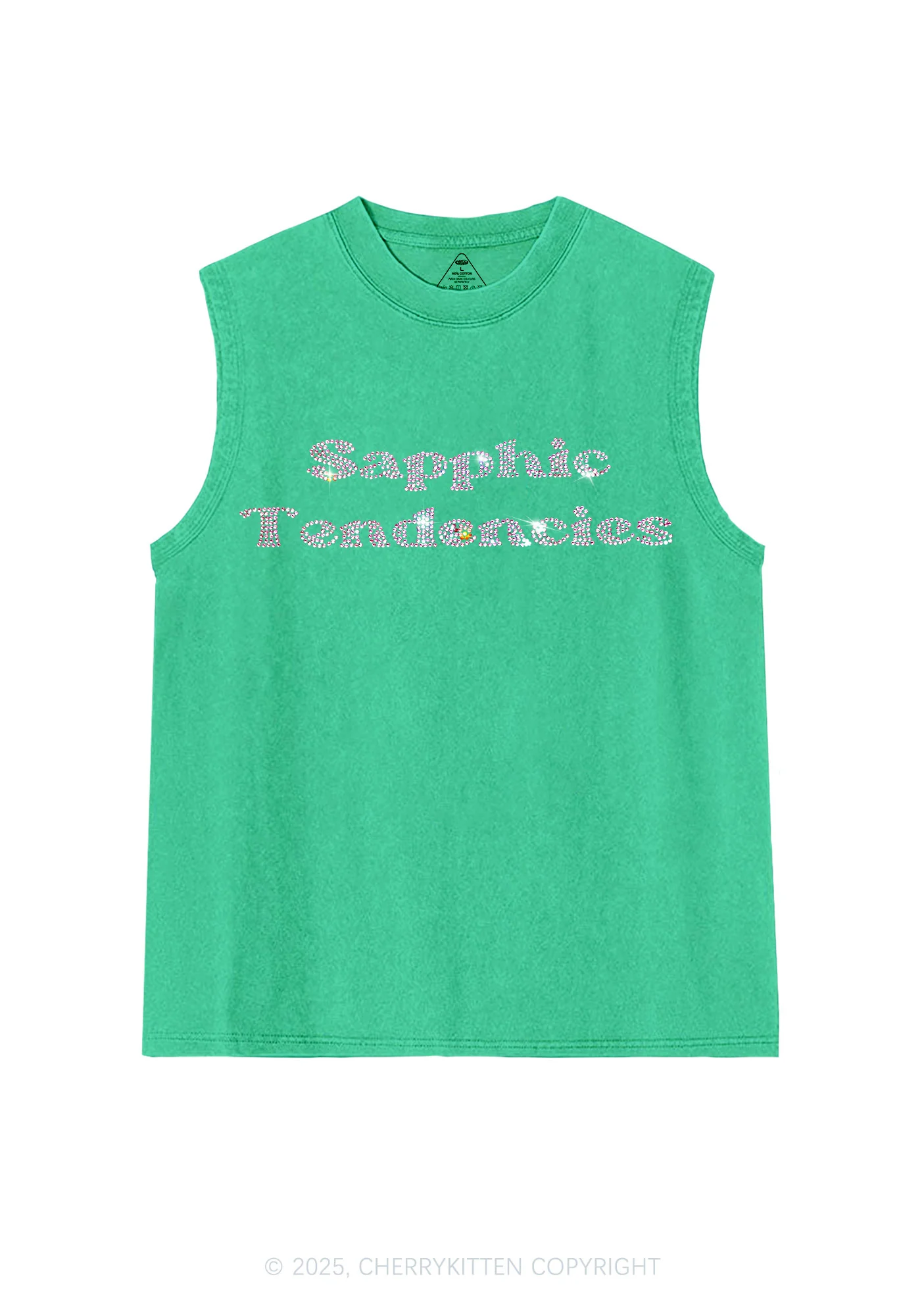 Rhinestone Sapphic Tendencies Pride Y2K Washed Muscle Tank Cherrykitten - Image 7