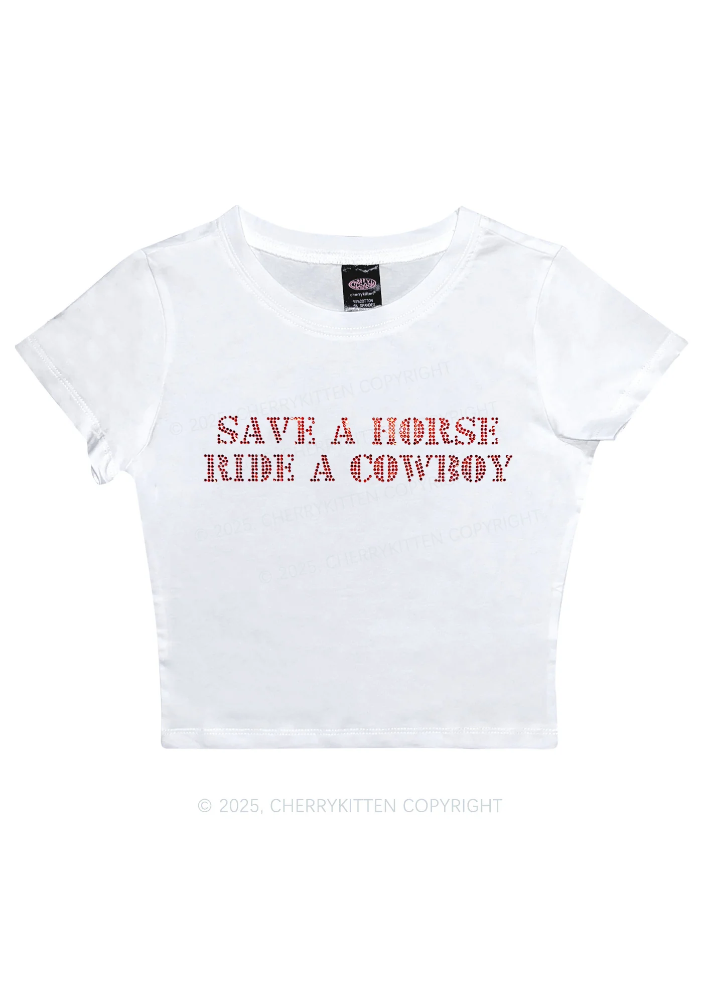 Rhinestone Save A Horse Ride A Cowboy Y2K Baby Tee Cherrykitten - Image 3