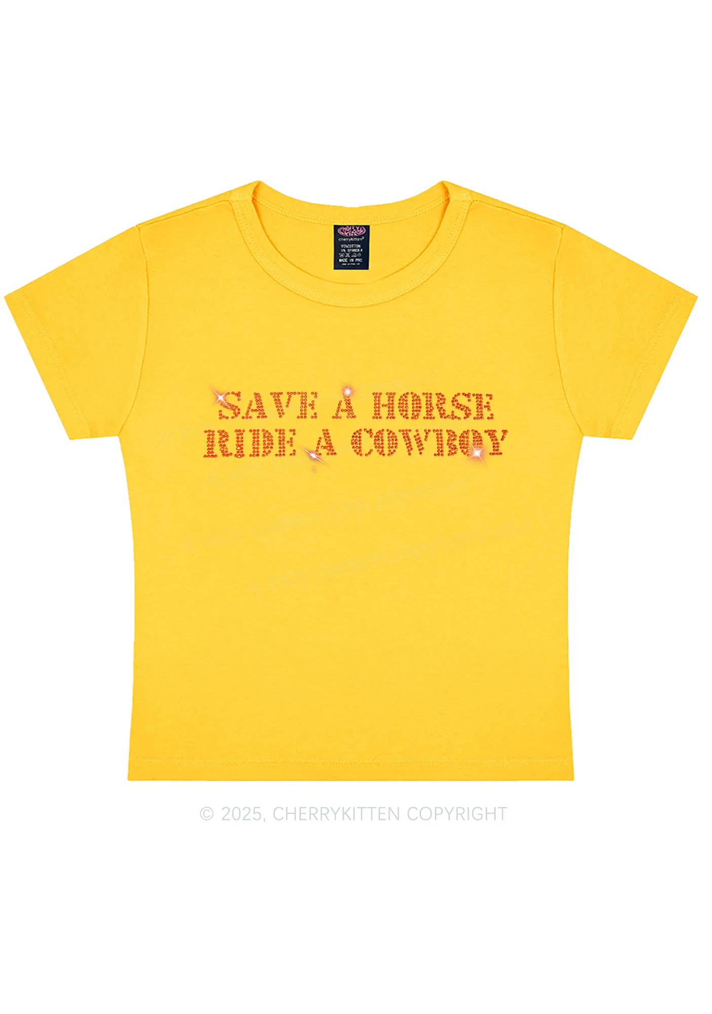 Rhinestone Save A Horse Ride A Cowboy Y2K Baby Tee Cherrykitten - Image 5