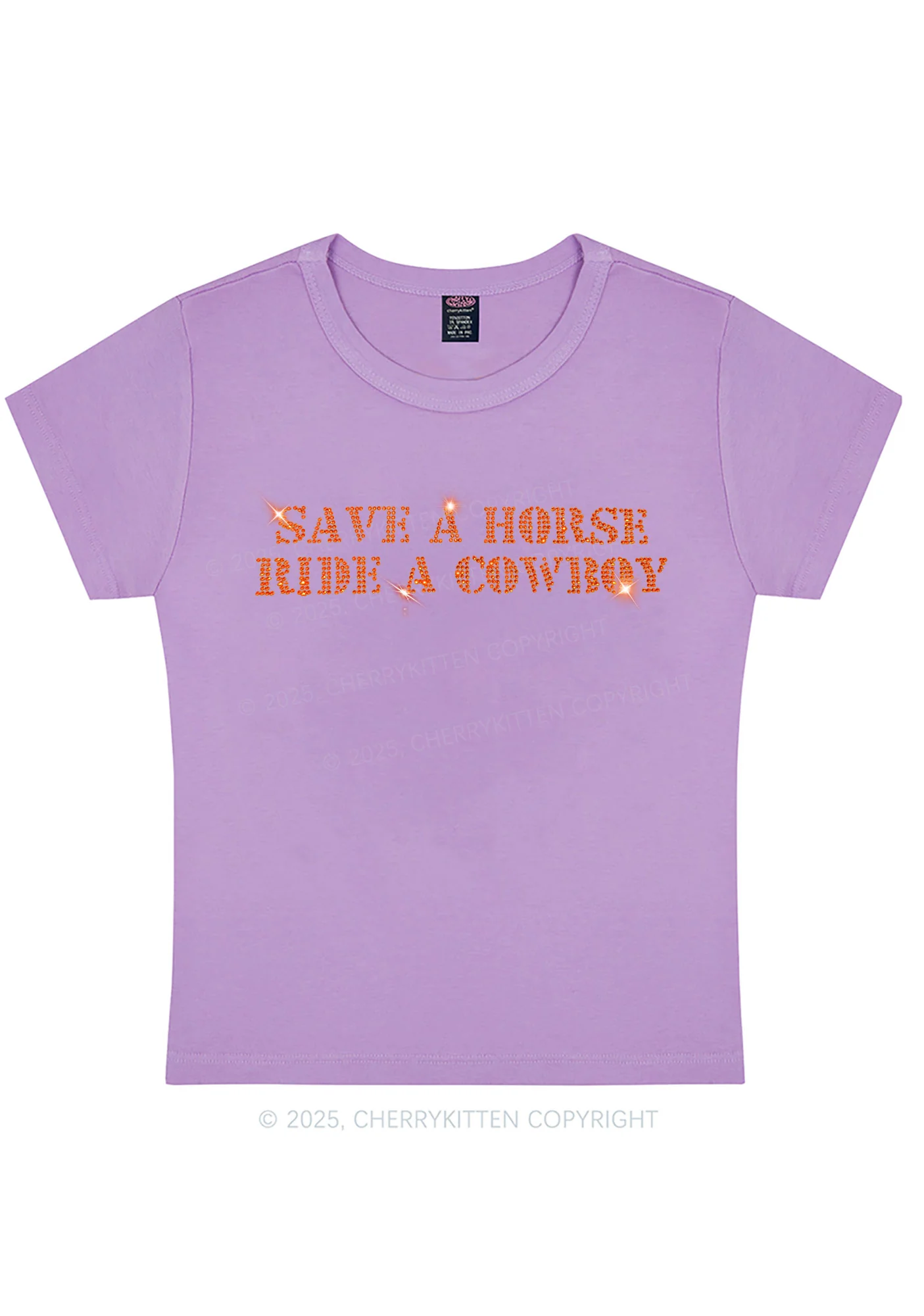 Rhinestone Save A Horse Ride A Cowboy Y2K Baby Tee Cherrykitten - Image 6