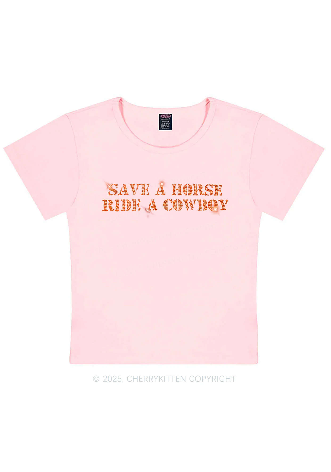 Rhinestone Save A Horse Ride A Cowboy Y2K Baby Tee Cherrykitten - Image 8