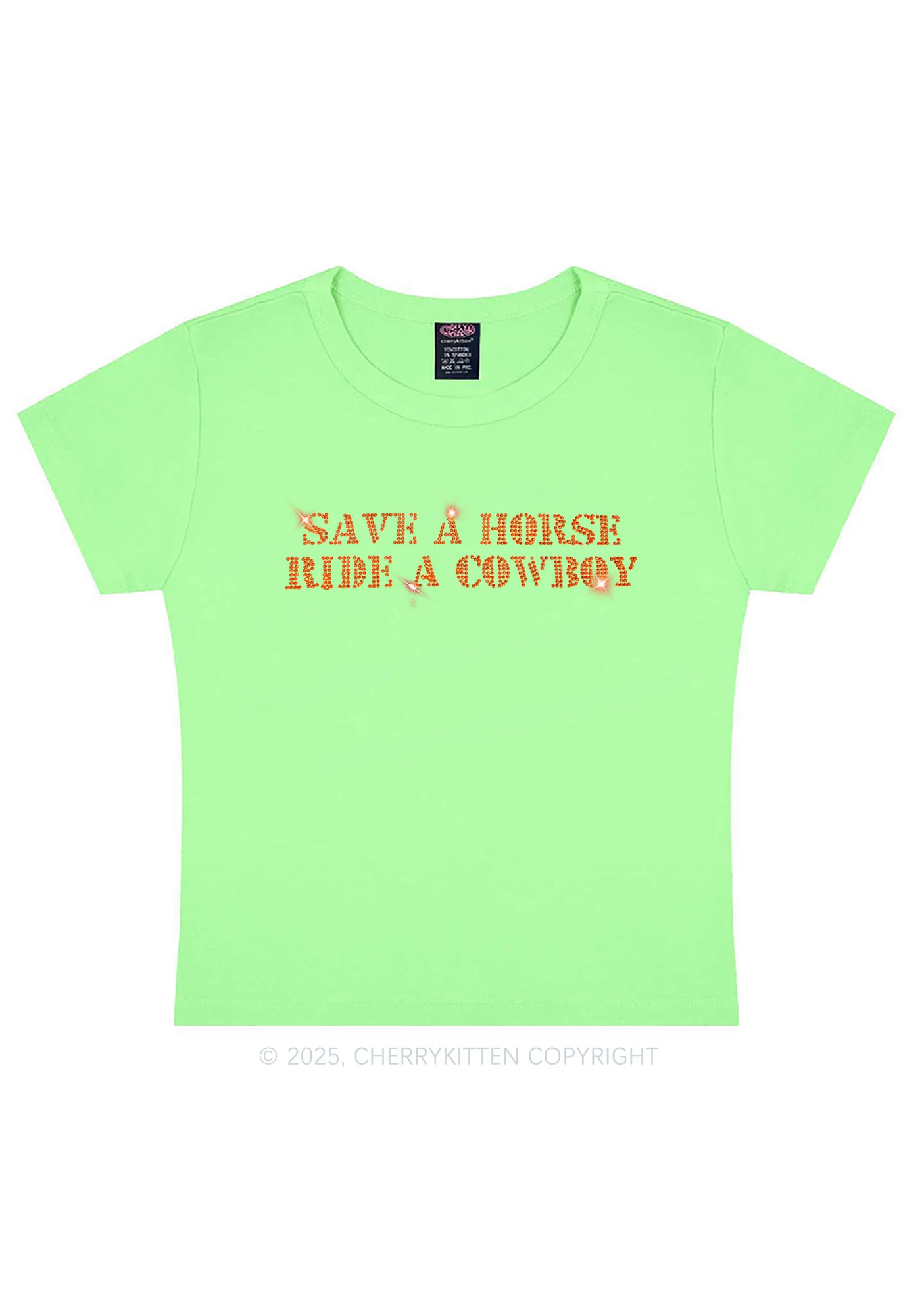 Rhinestone Save A Horse Ride A Cowboy Y2K Baby Tee Cherrykitten - Image 9