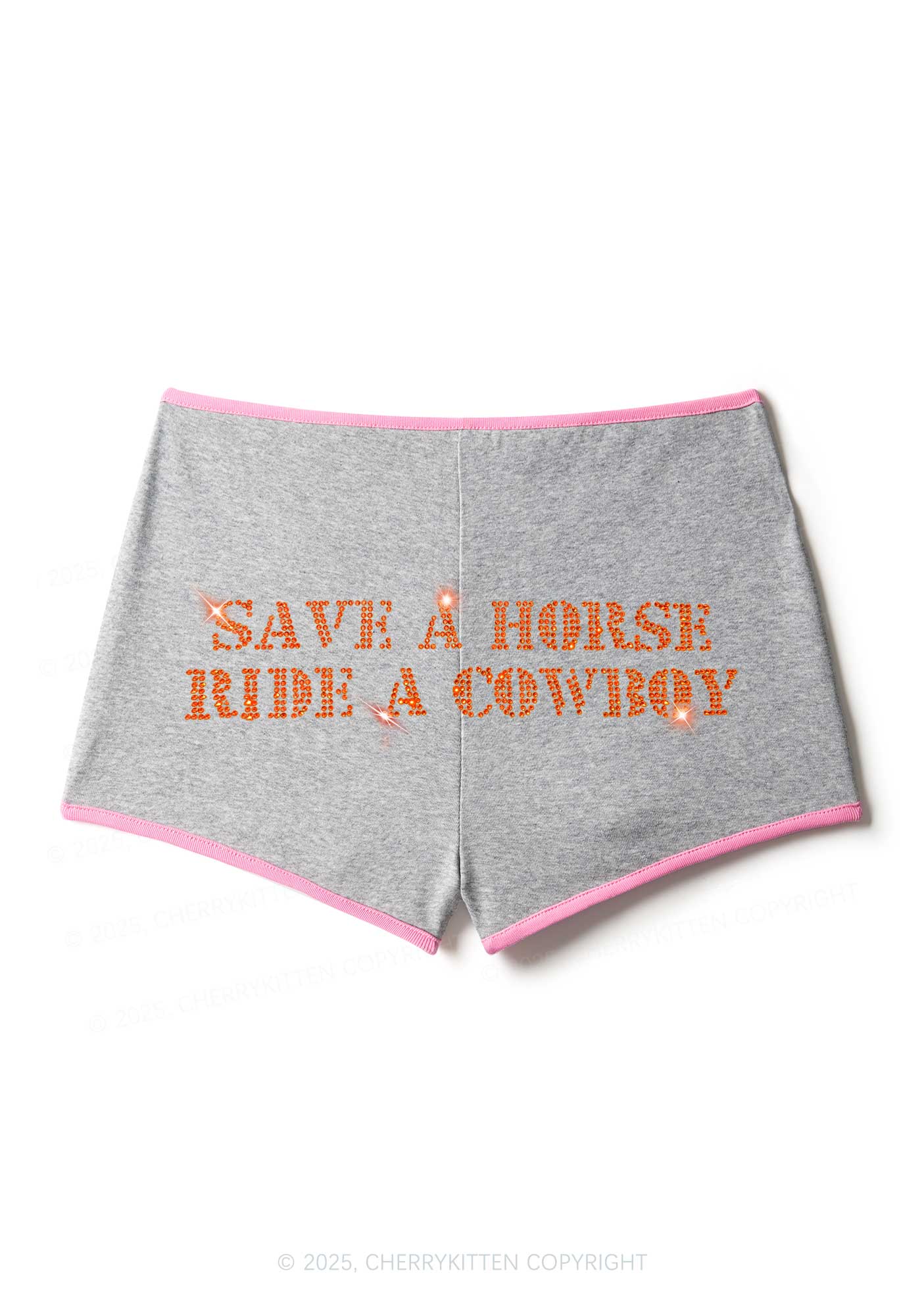 Rhinestone Save A Horse Ride A Cowboy Y2K Booty Shorts Cherrykitten - Image 3