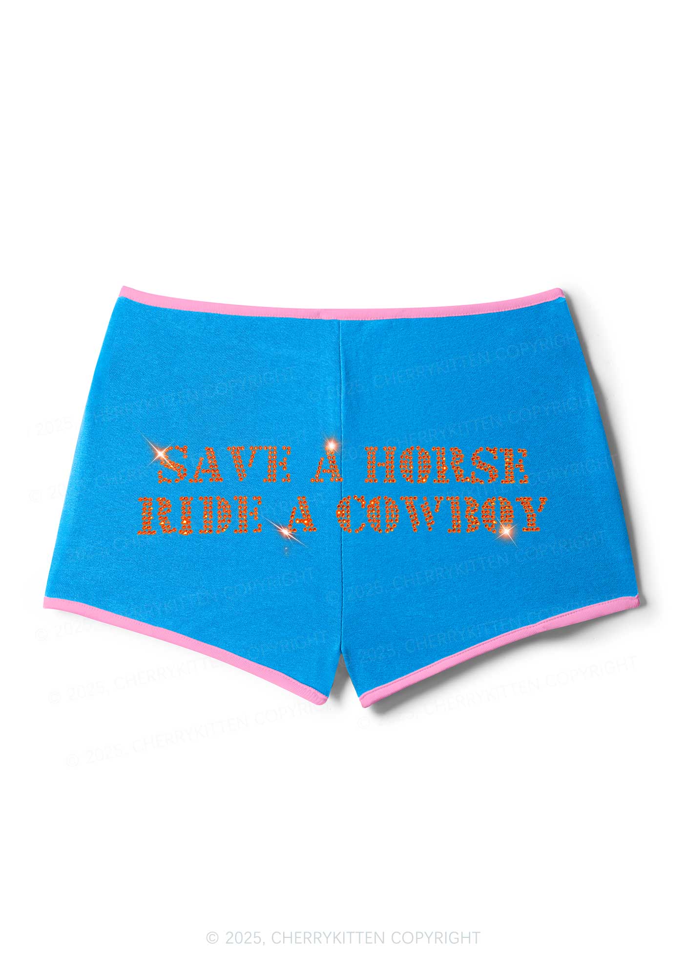 Rhinestone Save A Horse Ride A Cowboy Y2K Booty Shorts Cherrykitten - Image 5
