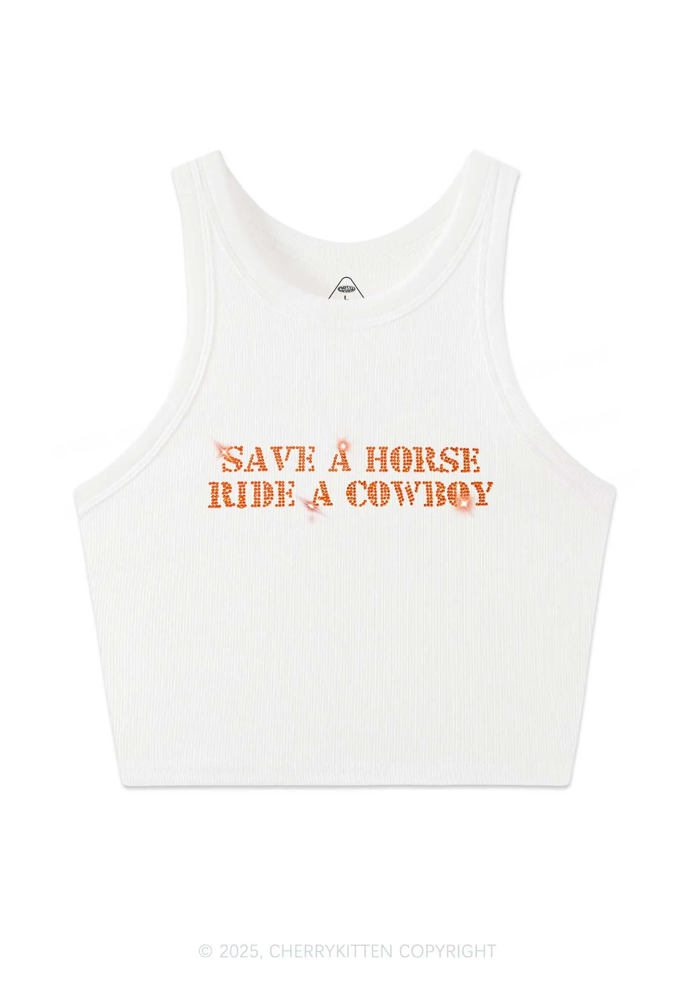 Rhinestone Save A Horse Ride A Cowboy Y2K Crop Tank Top Cherrykitten - Image 3