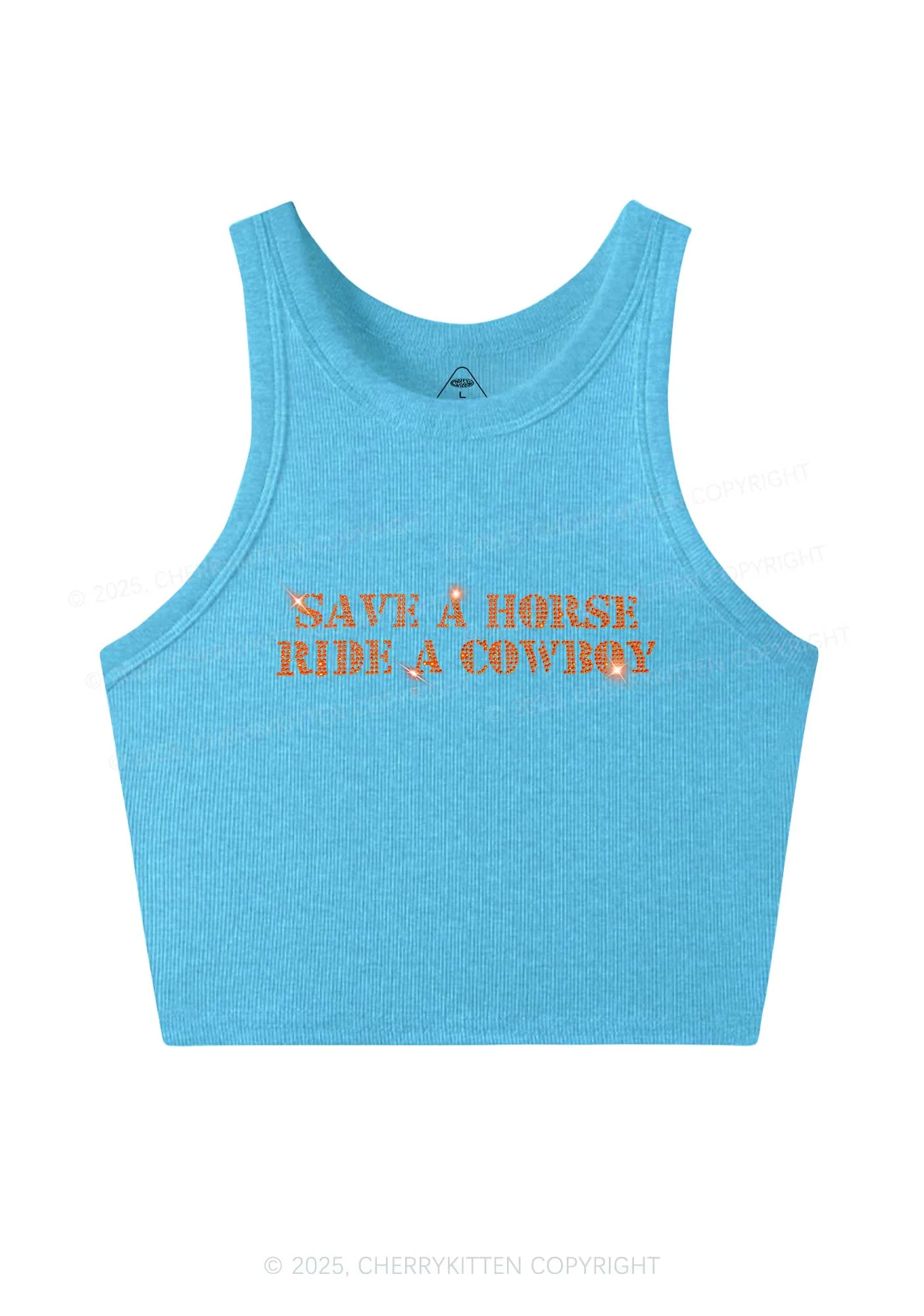 Rhinestone Save A Horse Ride A Cowboy Y2K Crop Tank Top Cherrykitten - Image 5