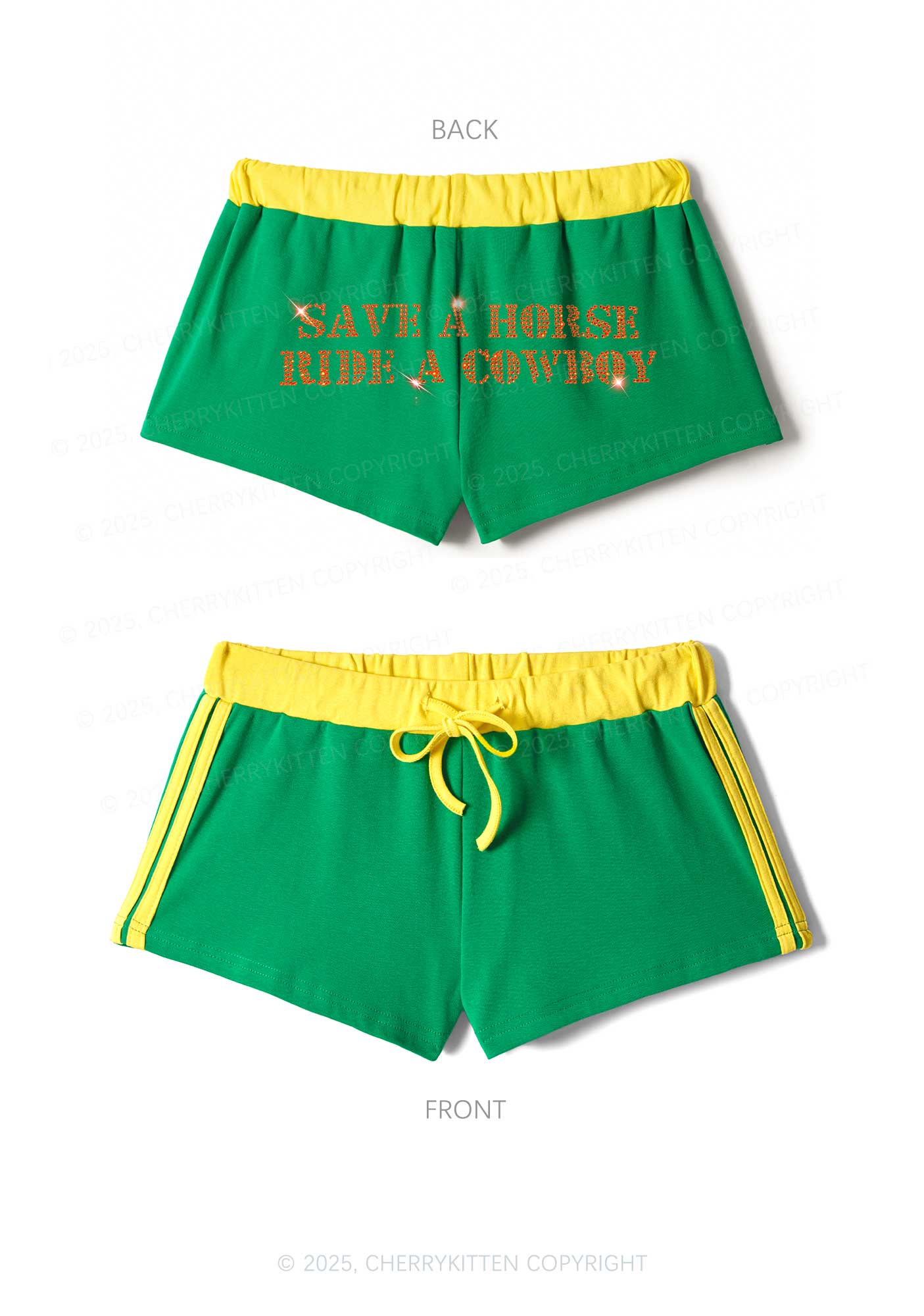 Rhinestone Save A Horse Ride A Cowboy Y2K Drawstring Mini Shorts Cherrykitten - Image 4