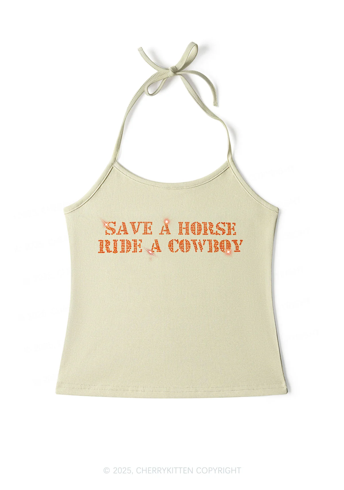 Rhinestone Save A Horse Ride A Cowboy Y2K Halter Neck Cami Cherrykitten - Image 3